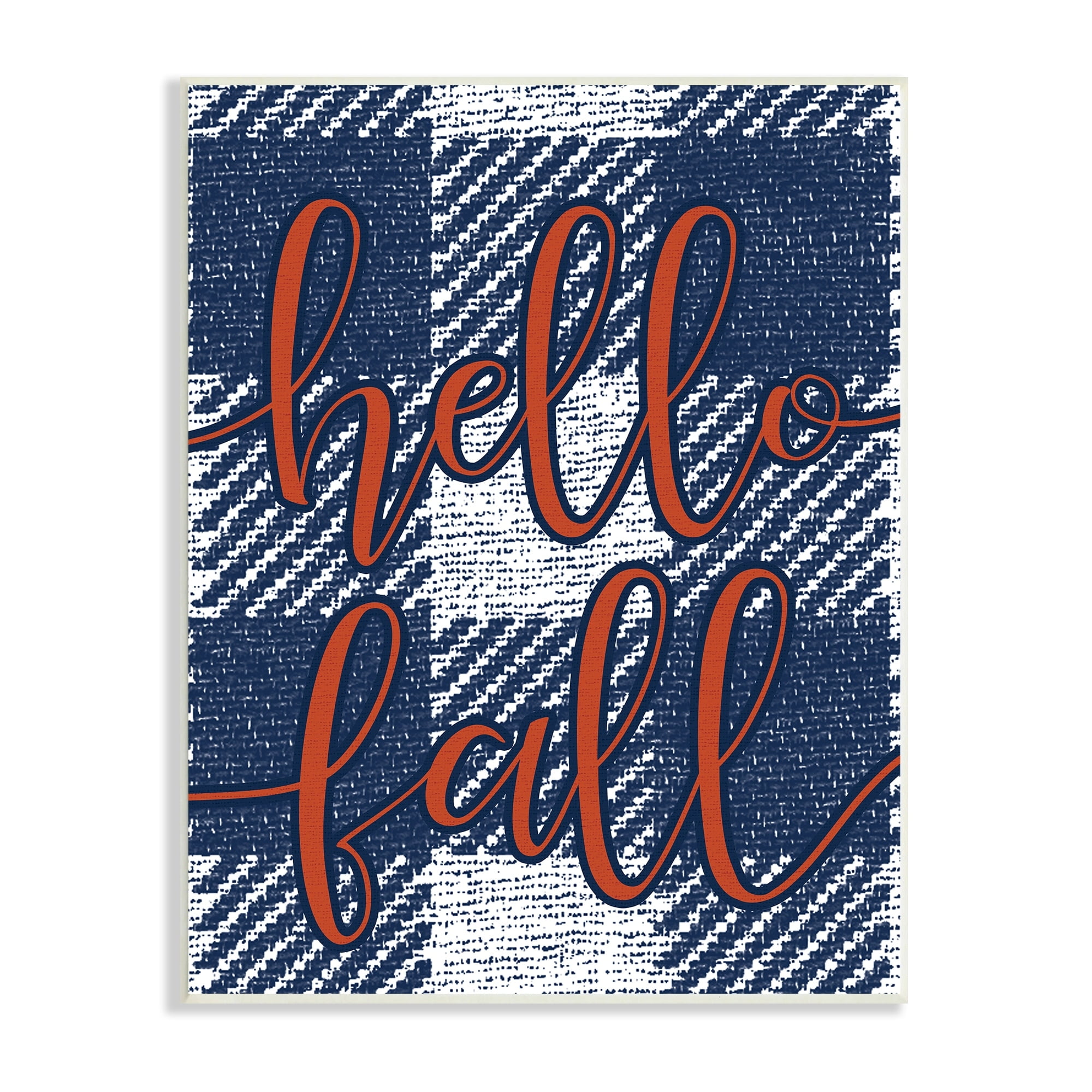 Stupell Industries Hello Fall Greeting Bold Typography Checker Blue Plaid, 10 x 15,Design by Daphne Polselli