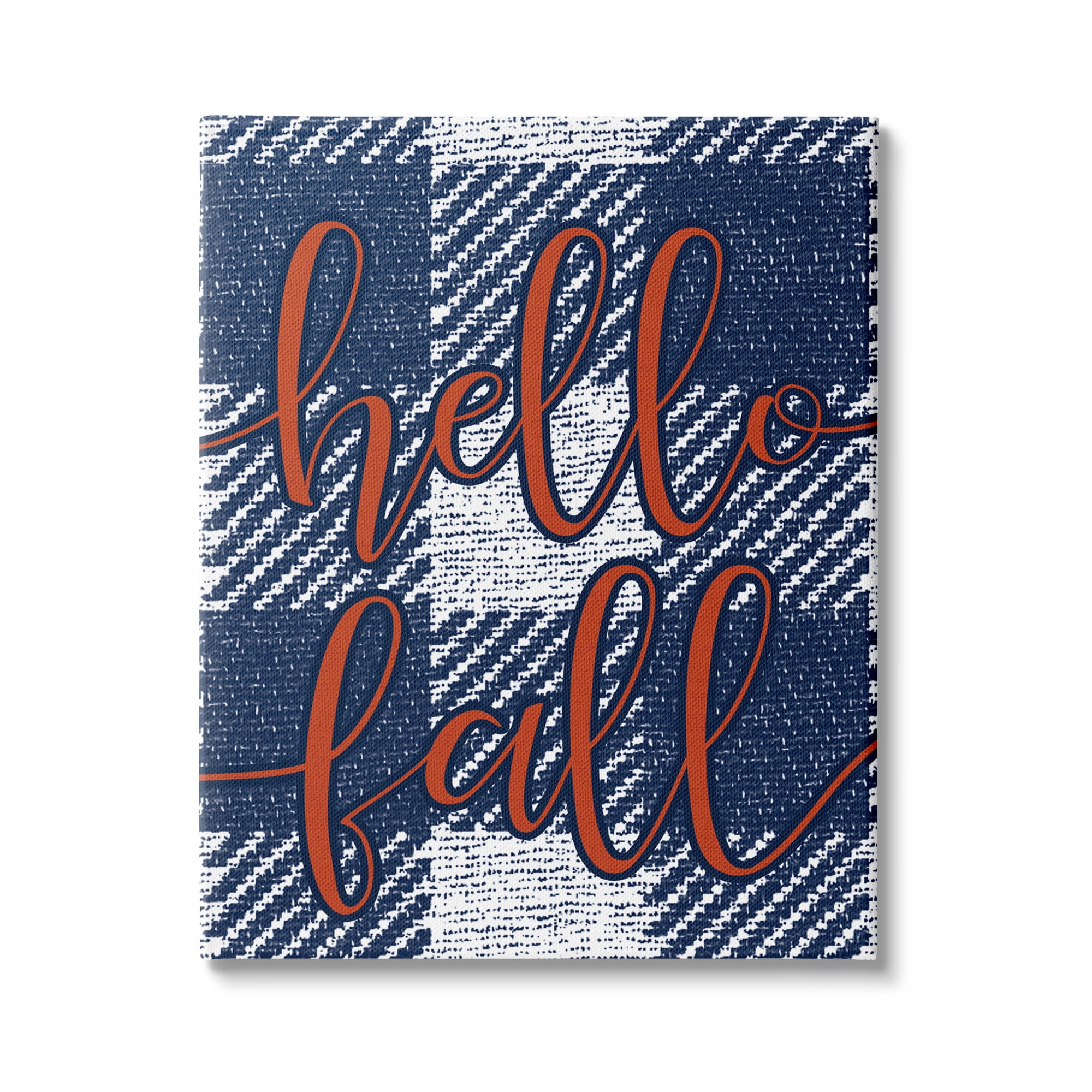 Stupell Industries Hello Fall Greeting Bold Typography Checker Blue Plaid, 16 x 20,Design by Daphne Polselli