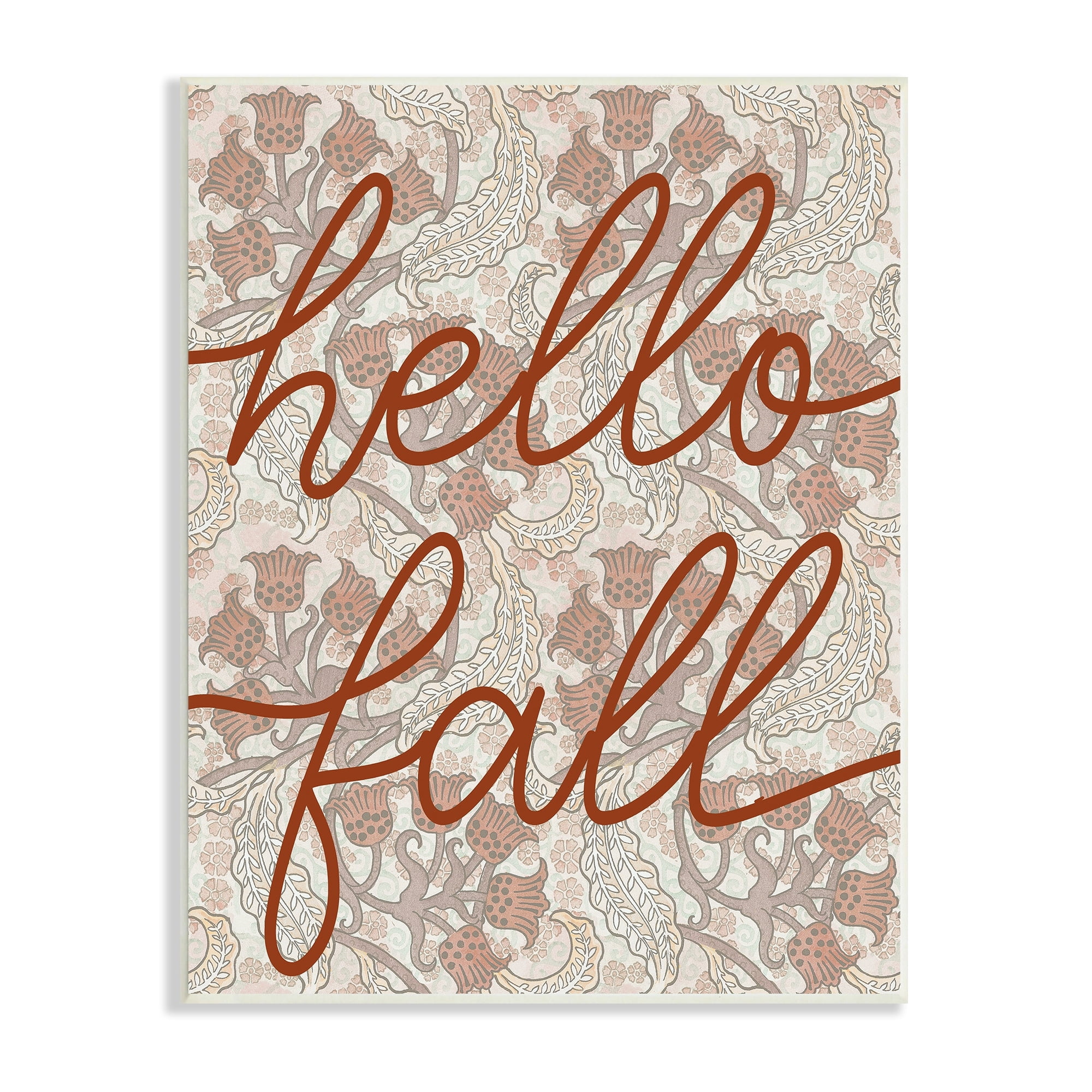Stupell Industries Hello Fall Greeting Paisley Red Bellflower Vintage Pattern, 10 x 15,Design by Daphne Polselli