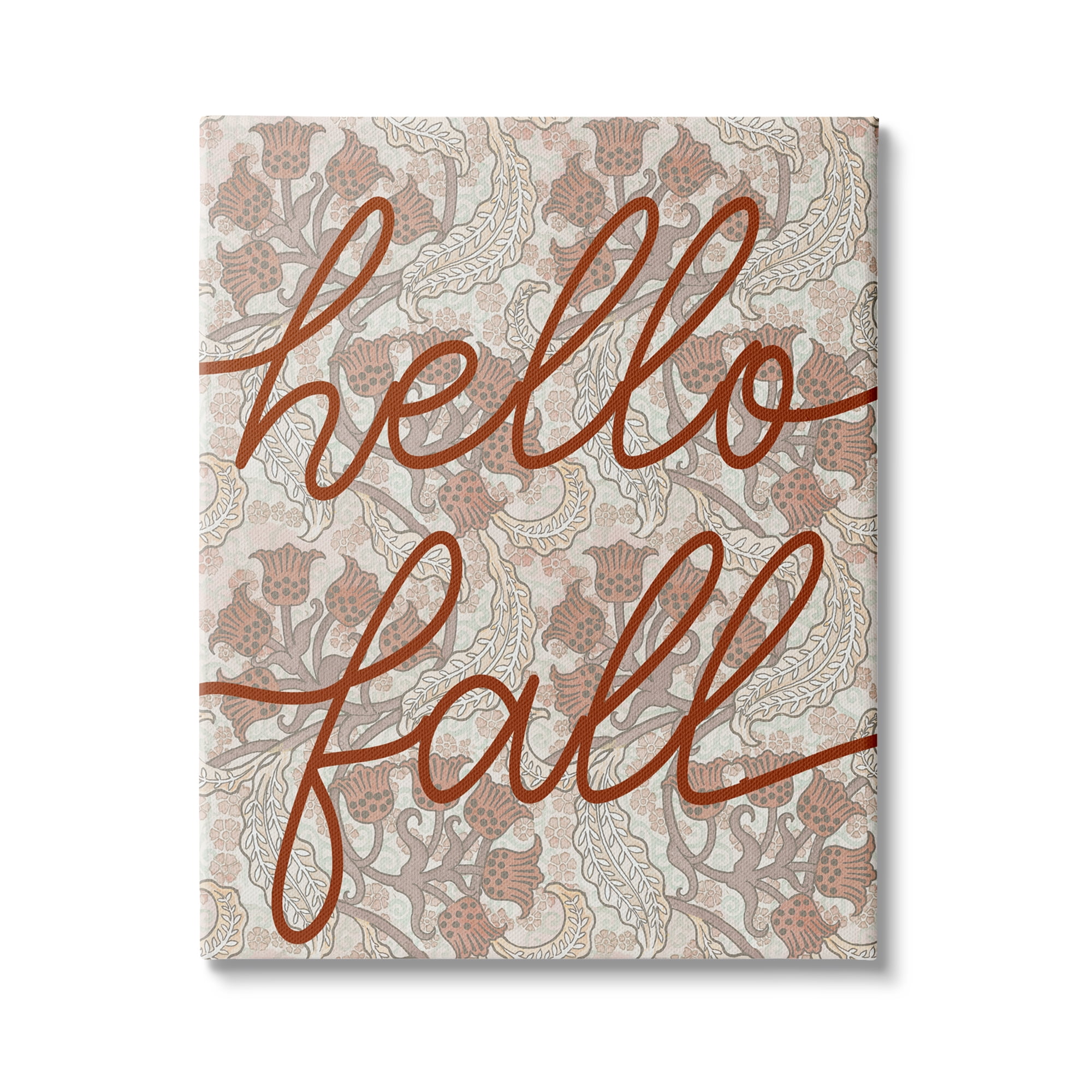 Stupell Industries Hello Fall Greeting Paisley Red Bellflower Vintage Pattern, 24 x 30,Design by Daphne Polselli