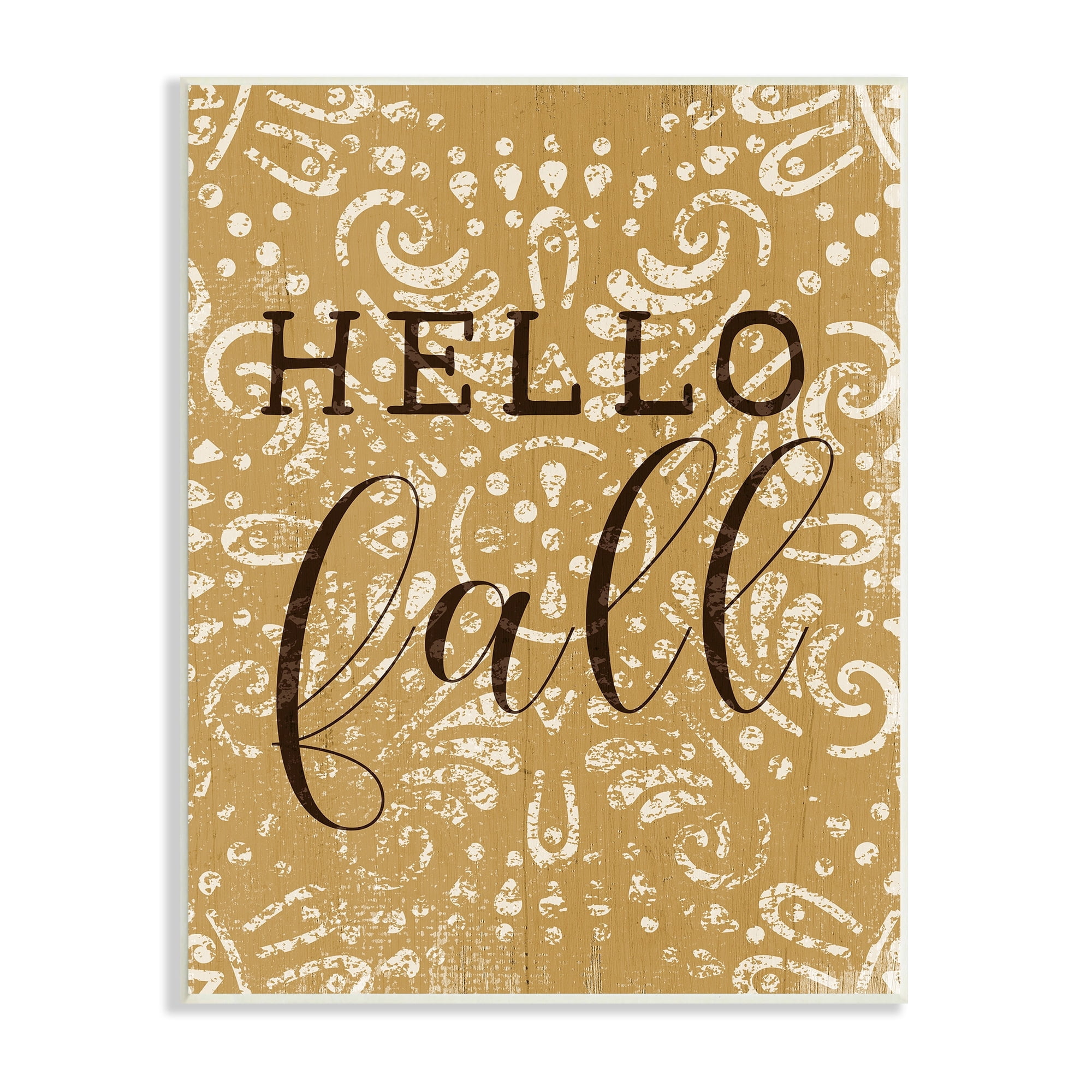 Stupell Industries Hello Fall Greeting Vintage Yellow Fractal Pattern, 10 x 15,Design by Daphne Polselli