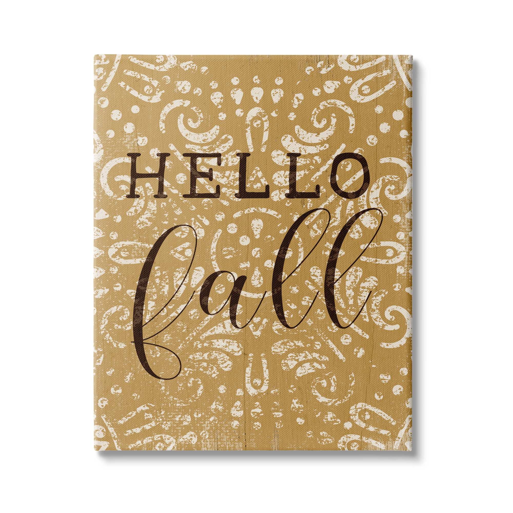 Stupell Industries Hello Fall Greeting Vintage Yellow Fractal Pattern, 16 x 20,Design by Daphne Polselli