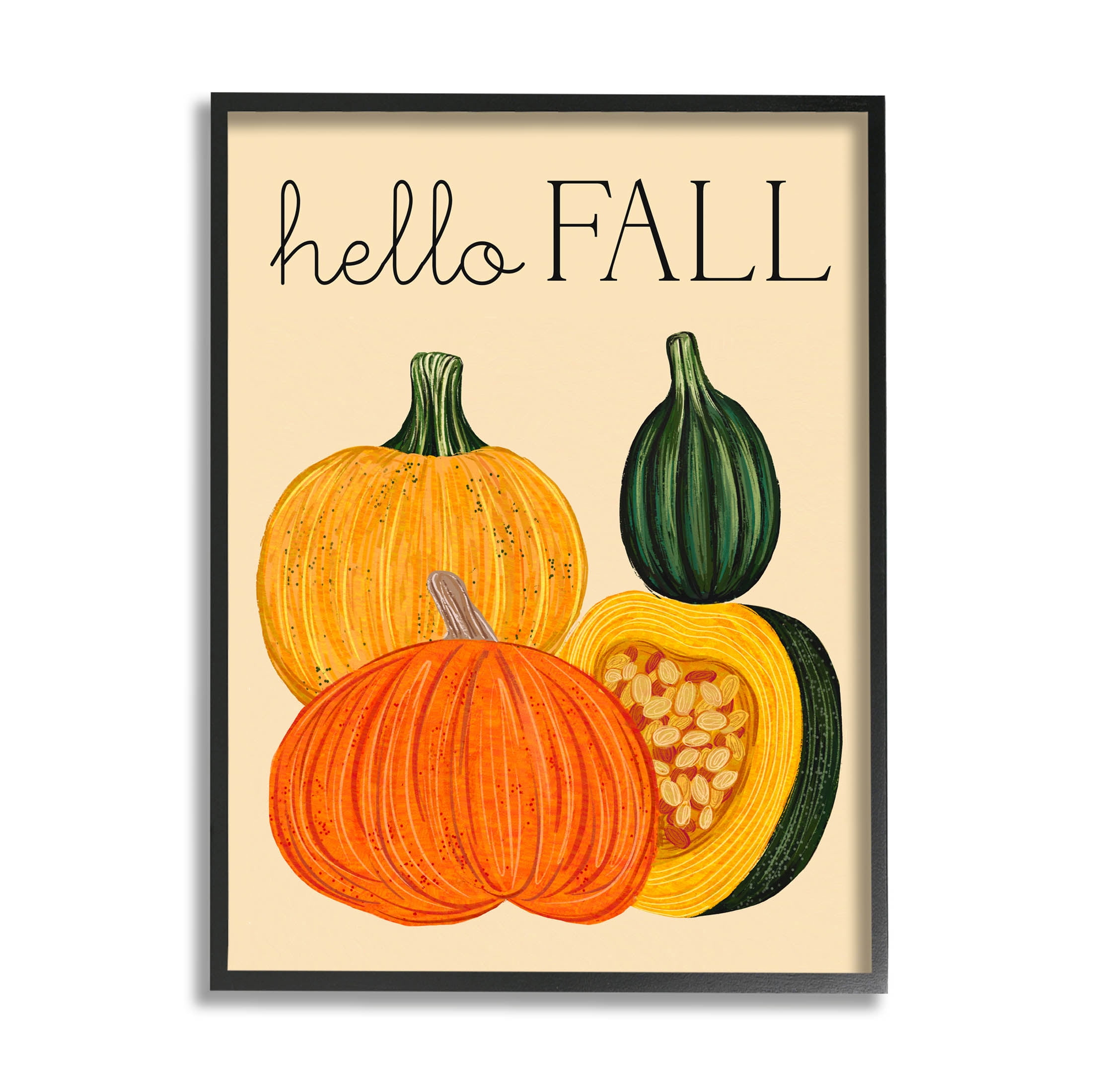 Stupell Industries Hello Fall Harvest Gourds Graphic Art Black Framed Art Print Wall Art, Design by Ziwei Li