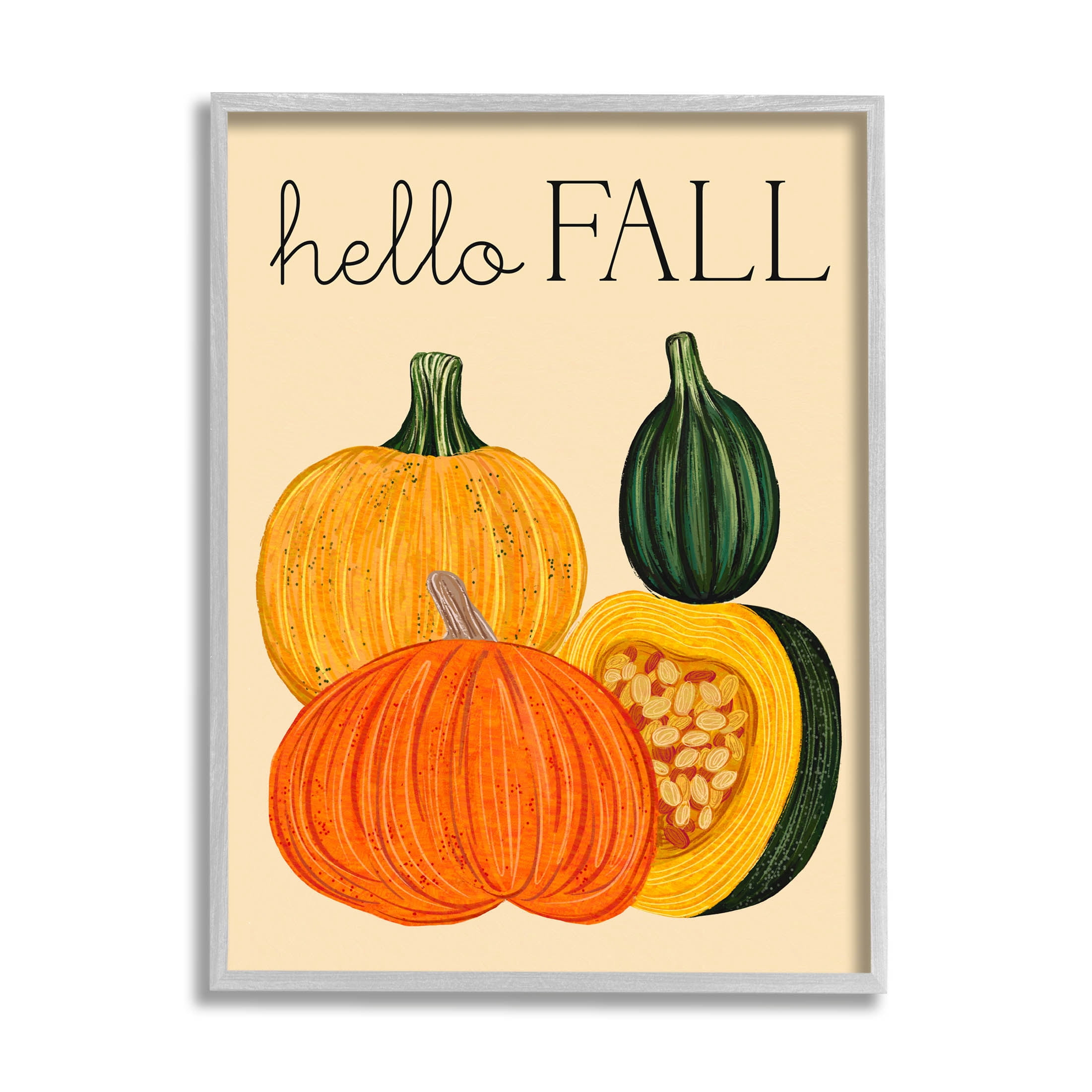 Stupell Industries Hello Fall Harvest Gourds Graphic Art Gray Framed Art Print Wall Art, Design by Ziwei Li