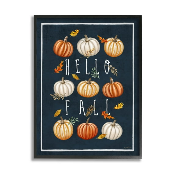 Stupell Industries Hello Fall Mixed Pumpkins Graphic Art Black Framed Art Print Wall Art, Design by Elizabeth Tyndall
