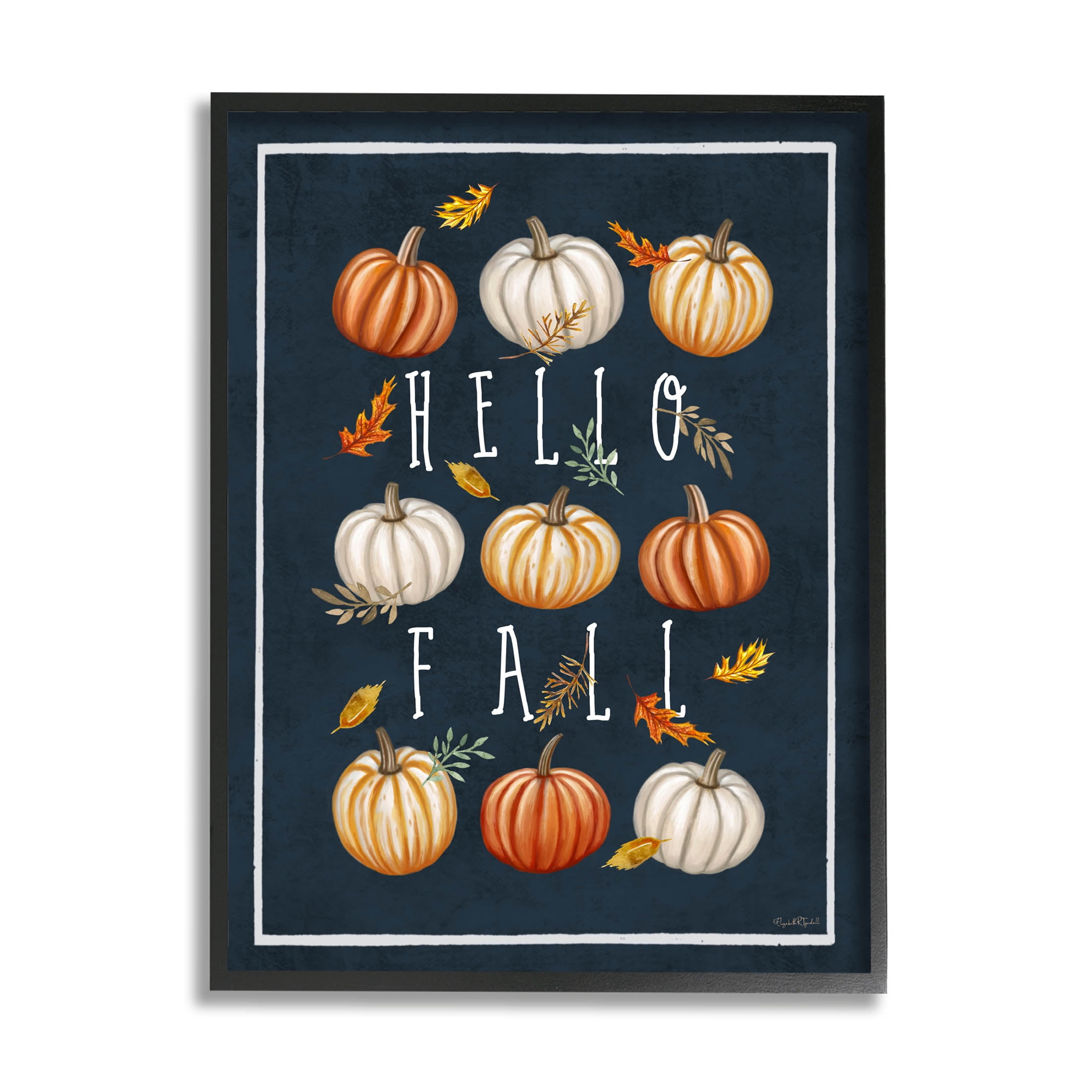 Stupell Industries Hello Fall Mixed Pumpkins Graphic Art Black Framed Art Print Wall Art, Design by Elizabeth Tyndall