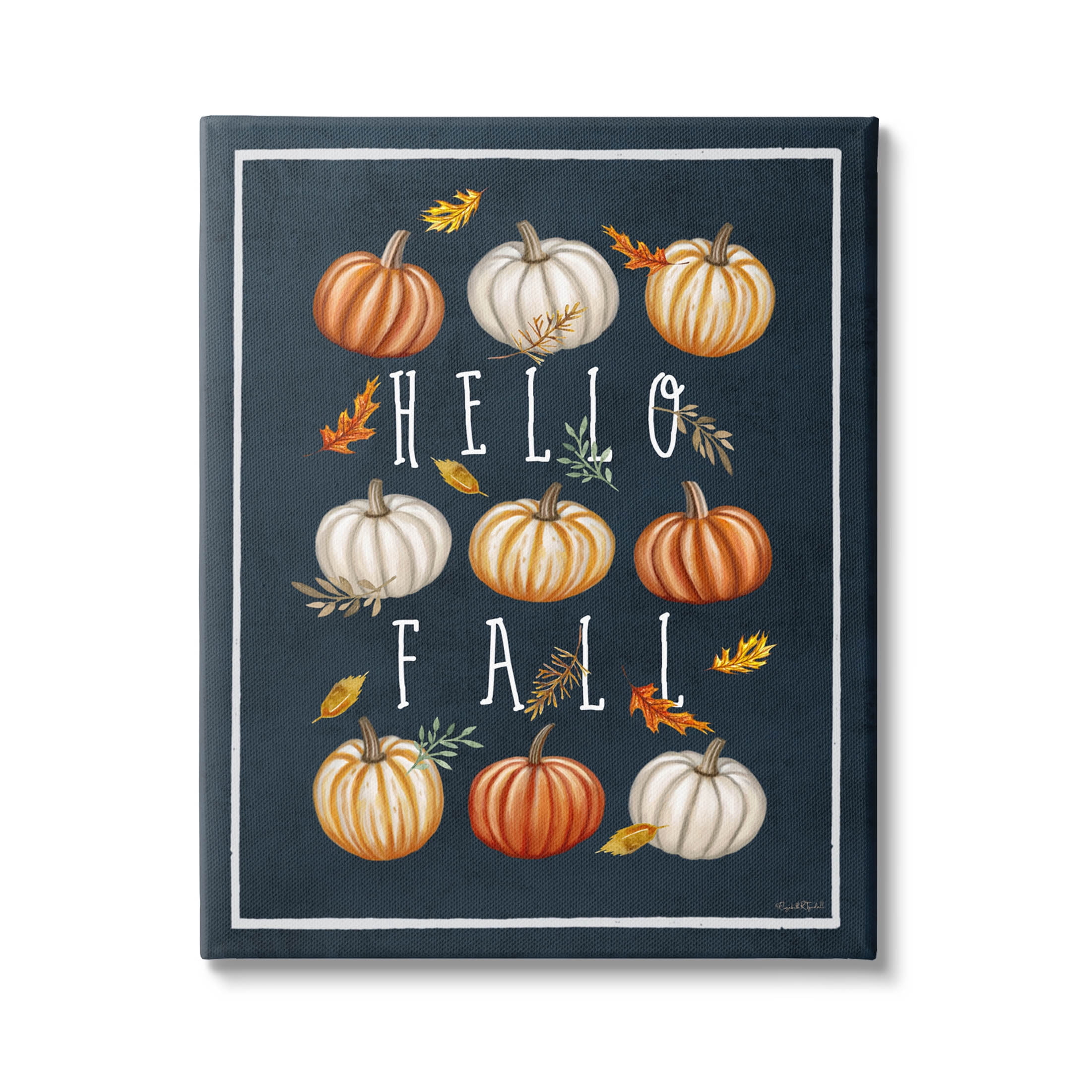 Stupell Industries Hello Fall Mixed Pumpkins Graphic Art Gallery Wrapped Canvas Print Wall Art, Design by Elizabeth Tyndall