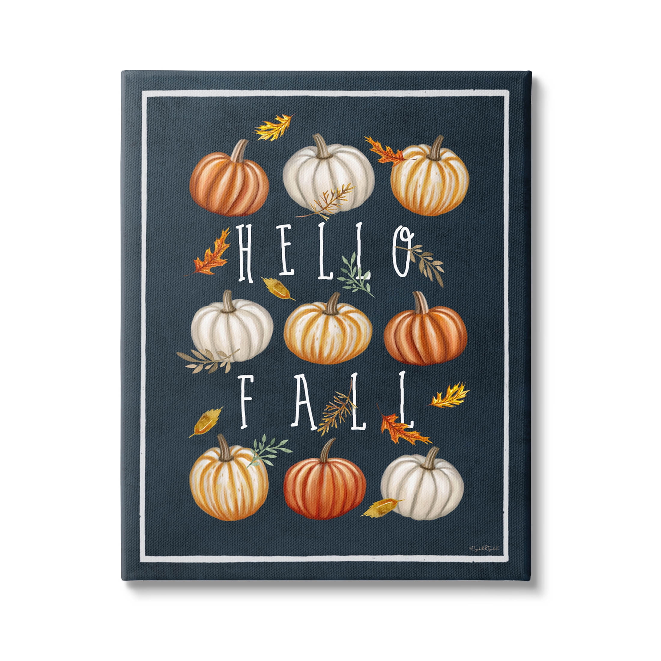Stupell Industries Hello Fall Mixed Pumpkins Graphic Art Gallery Wrapped Canvas Print Wall Art, Design by Elizabeth Tyndall