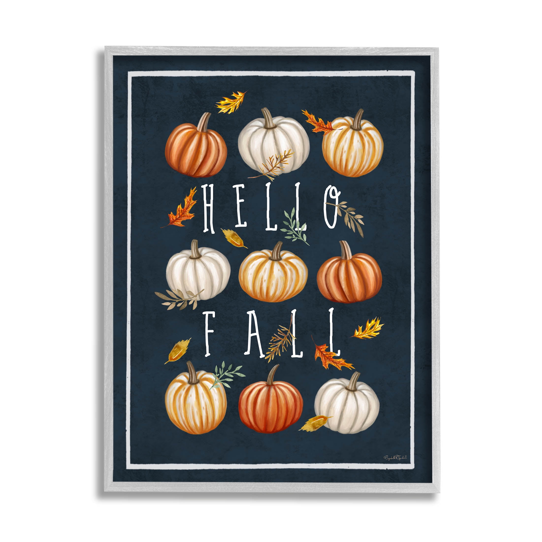 Stupell Industries Hello Fall Mixed Pumpkins Graphic Art Gray Framed Art Print Wall Art, Design by Elizabeth Tyndall