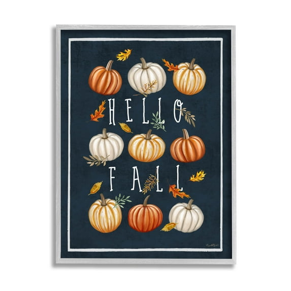 Stupell Industries Hello Fall Mixed Pumpkins Graphic Art Gray Framed Art Print Wall Art, Design by Elizabeth Tyndall