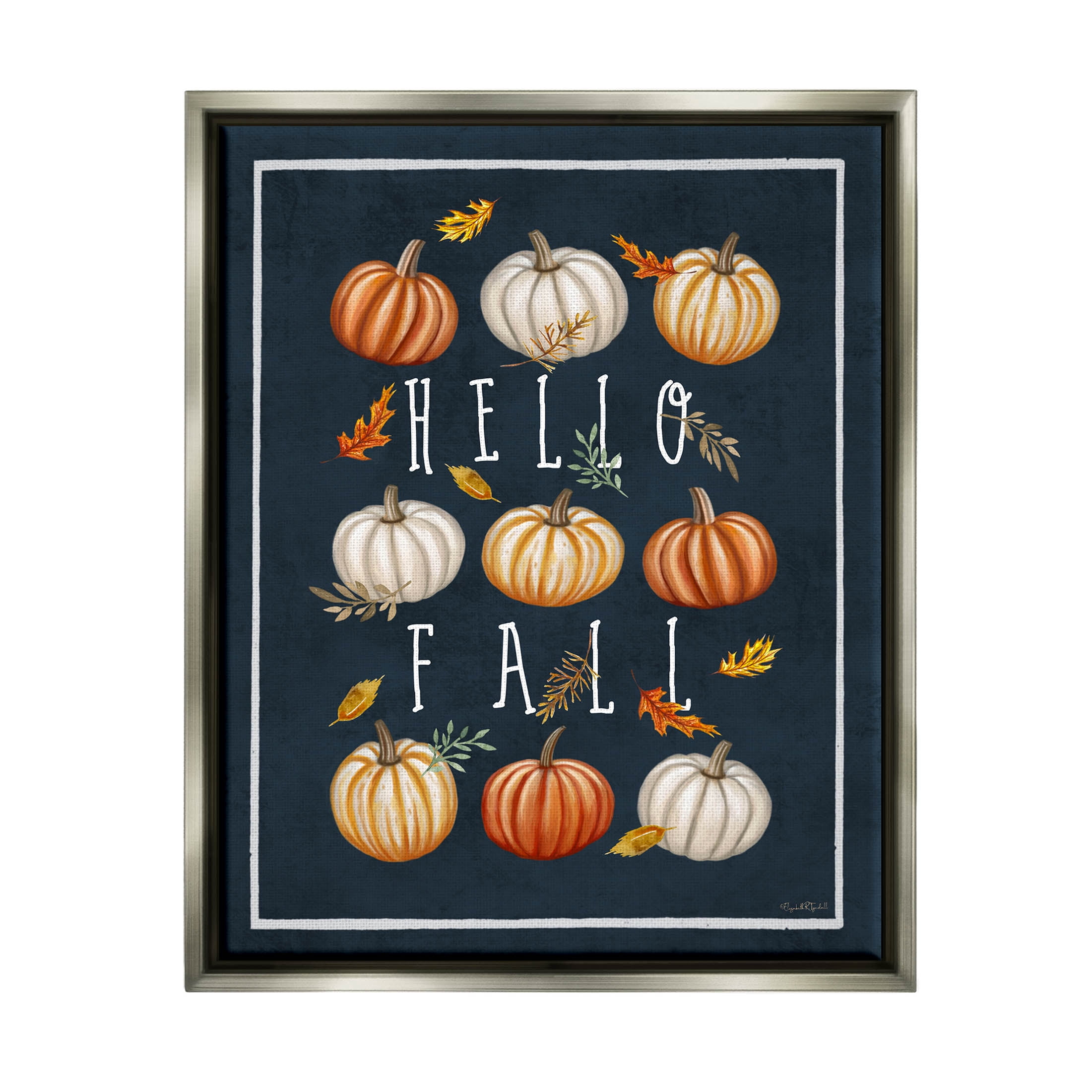 Stupell Industries Hello Fall Mixed Pumpkins Graphic Art Luster Gray Floating Framed Canvas Print Wall Art, Design by Elizabeth Tyndall