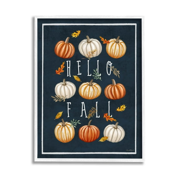 Stupell Industries Hello Fall Mixed Pumpkins Graphic Art White Framed Art Print Wall Art, Design by Elizabeth Tyndall