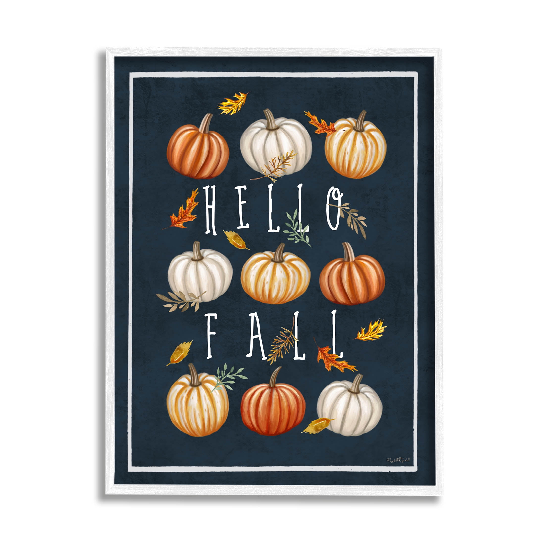 Stupell Industries Hello Fall Mixed Pumpkins Graphic Art White Framed Art Print Wall Art, Design by Elizabeth Tyndall