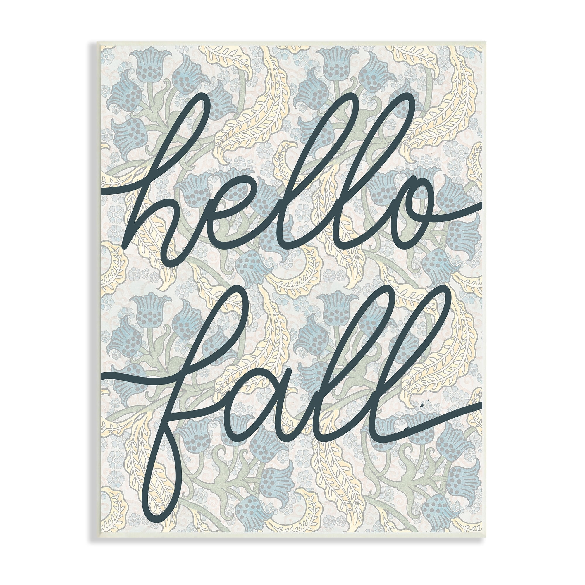 Stupell Industries Hello Fall Phrase Bluebell Paisley Pattern Vintage Flowers, 13 x 19,Design by Daphne Polselli
