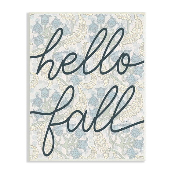 Stupell Industries Hello Fall Phrase Bluebell Paisley Pattern Vintage Flowers, 13 x 19,Design by Daphne Polselli