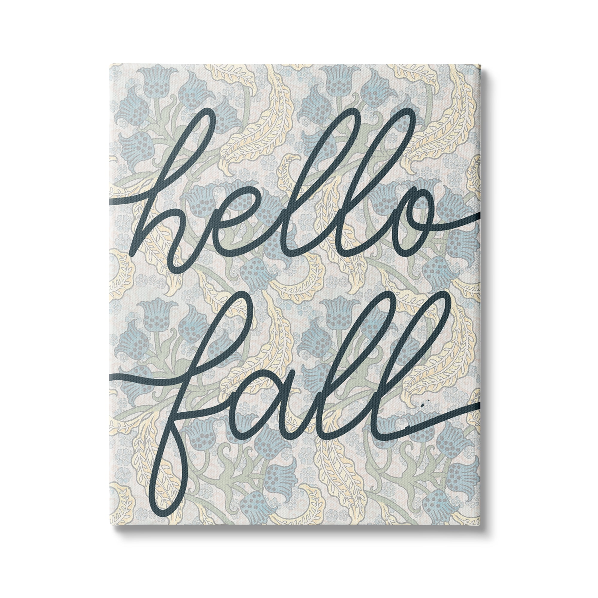 Stupell Industries Hello Fall Phrase Bluebell Paisley Pattern Vintage Flowers, 36 x 48,Design by Daphne Polselli