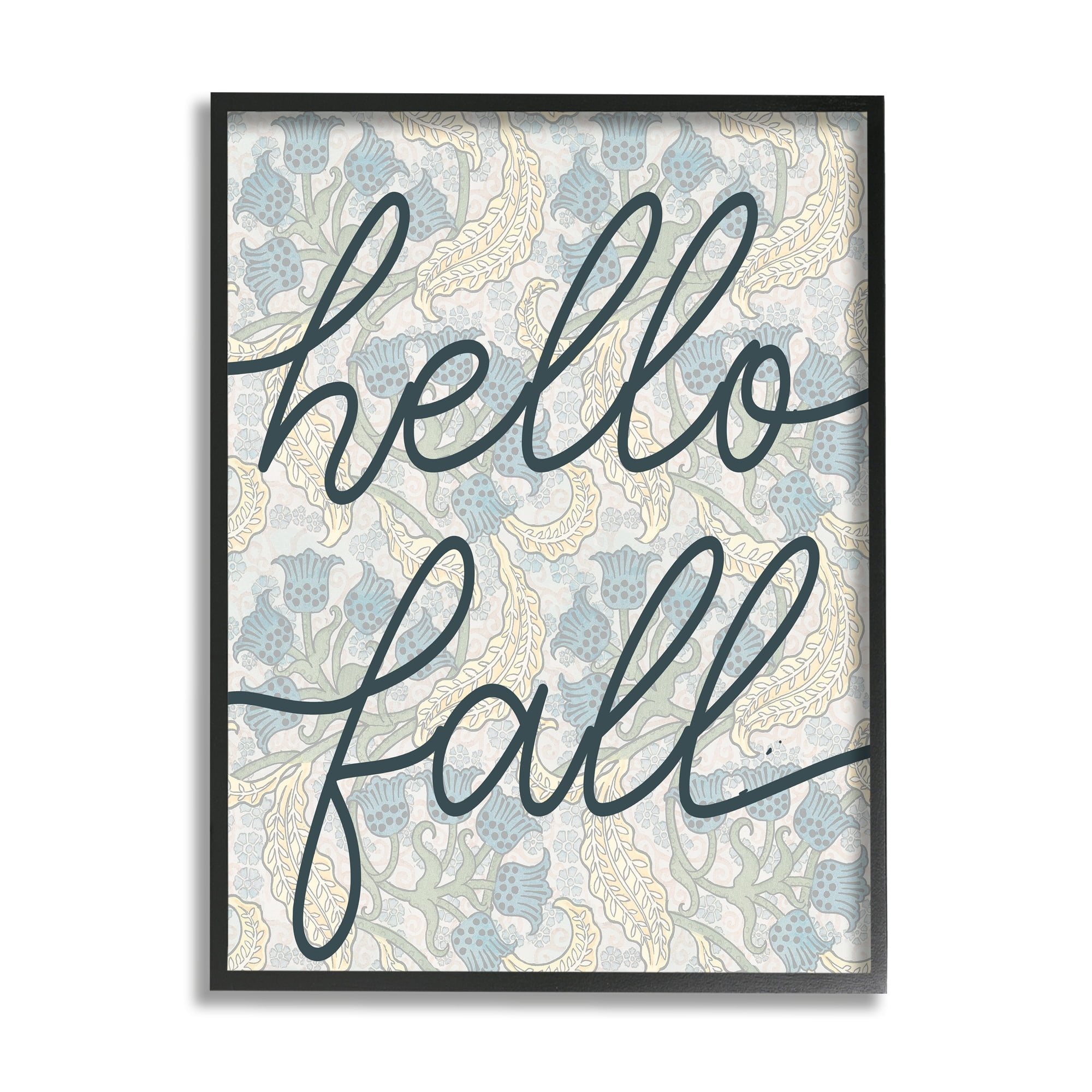 Stupell Industries Hello Fall Phrase Bluebell Paisley Pattern Vintage Flowers Graphic Art Black Framed Art Print Wall Art, 11x14, by Daphne Polselli