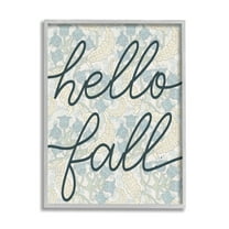 Stupell Industries Hello Fall Phrase Bluebell Paisley Pattern Vintage Flowers Graphic Art Gray Framed Art Print Wall Art, 24x30, by Daphne Polselli