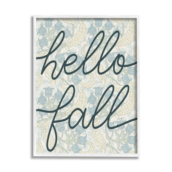 Stupell Industries Hello Fall Phrase Bluebell Paisley Pattern Vintage Flowers Graphic Art White Framed Art Print Wall Art, 11x14, by Daphne Polselli