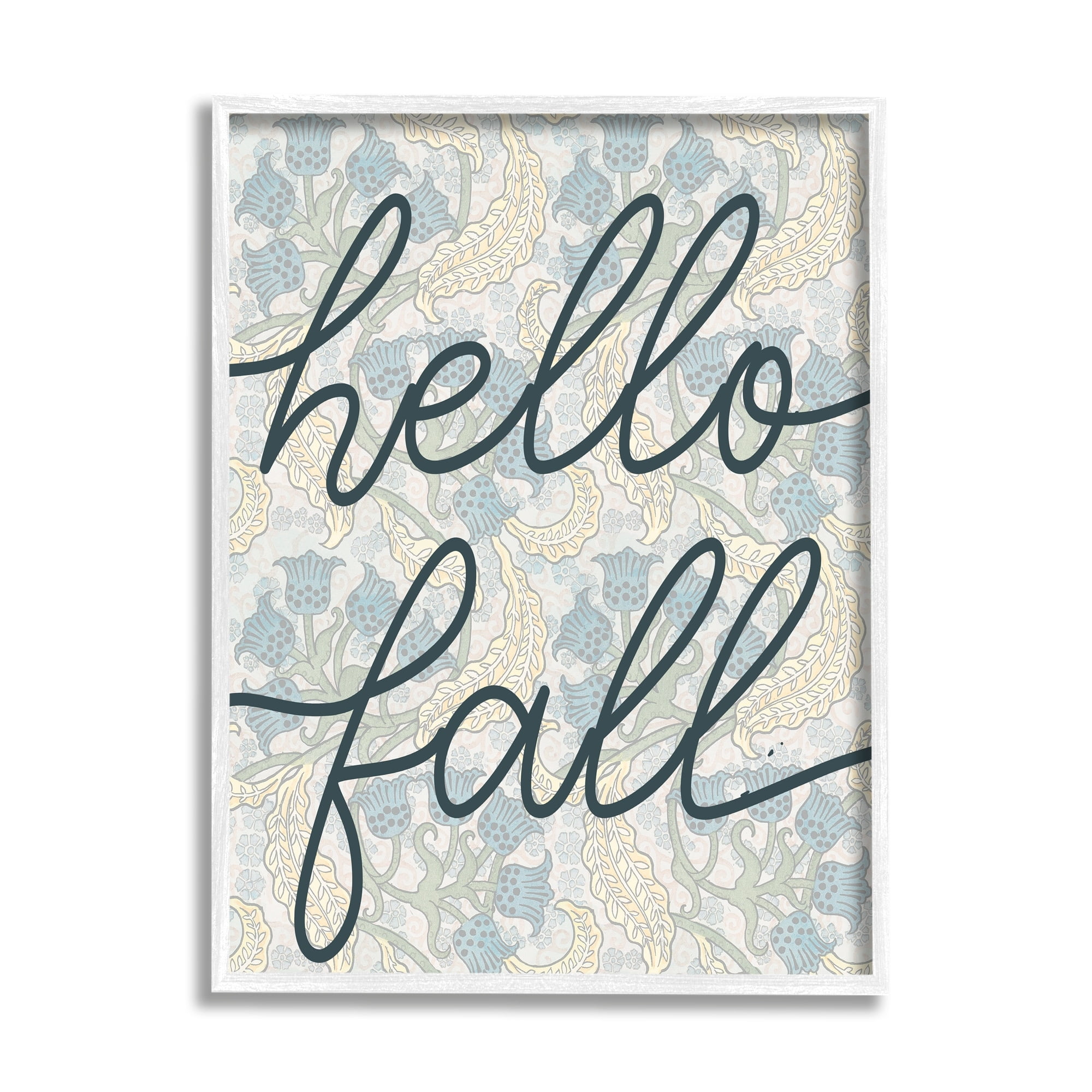 Stupell Industries Hello Fall Phrase Bluebell Paisley Pattern Vintage Flowers Graphic Art White Framed Art Print Wall Art, 16x20, by Daphne Polselli