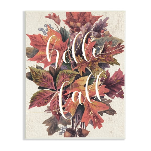 Stupell Industries Hello Fall Phrase Orange Autumn Leaf Pile, 10 x 15,Design by Daphne Polselli