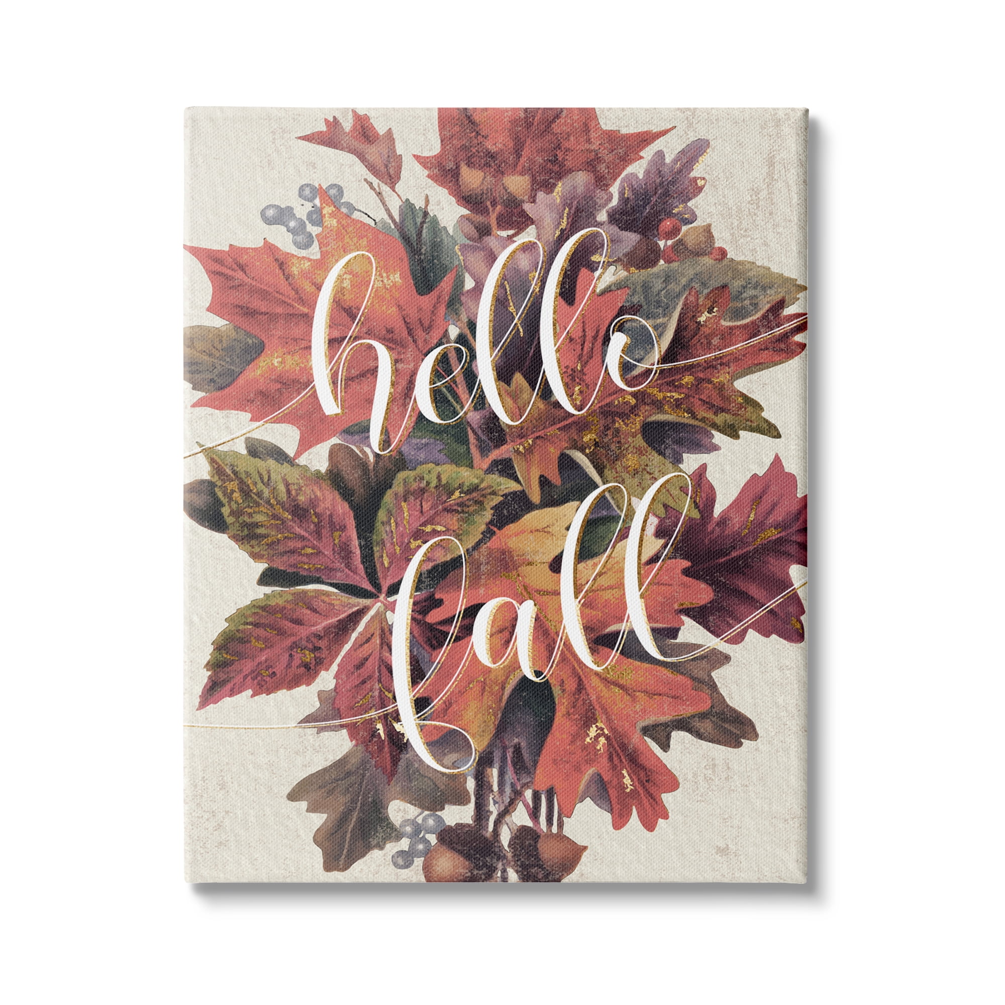 Stupell Industries Hello Fall Phrase Orange Autumn Leaf Pile, 30 x 40,Design by Daphne Polselli