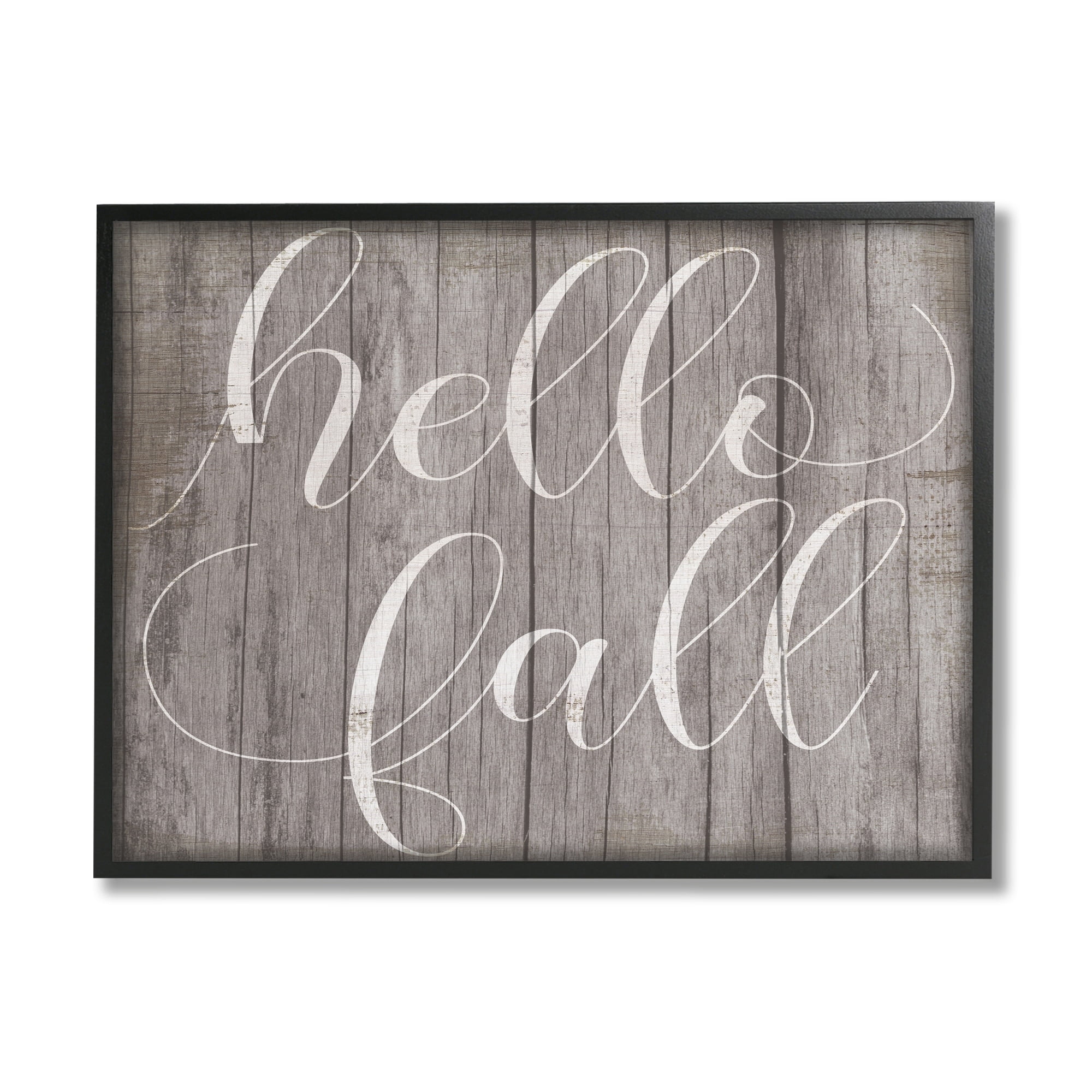 Stupell Industries Hello Fall Phrase Rustic Grain Pattern Minimal Typography Graphic Art Black Framed Art Print Wall Art, 30x24, by Daphne Polselli
