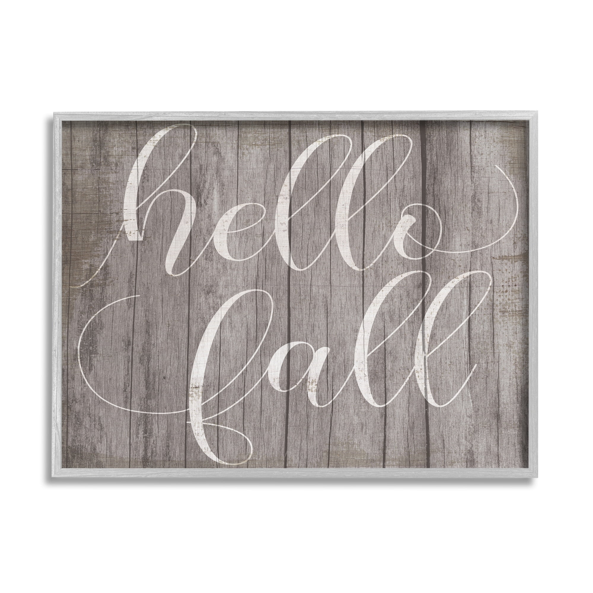 Stupell Industries Hello Fall Phrase Rustic Grain Pattern Minimal Typography Graphic Art Gray Framed Art Print Wall Art, 30x24, by Daphne Polselli