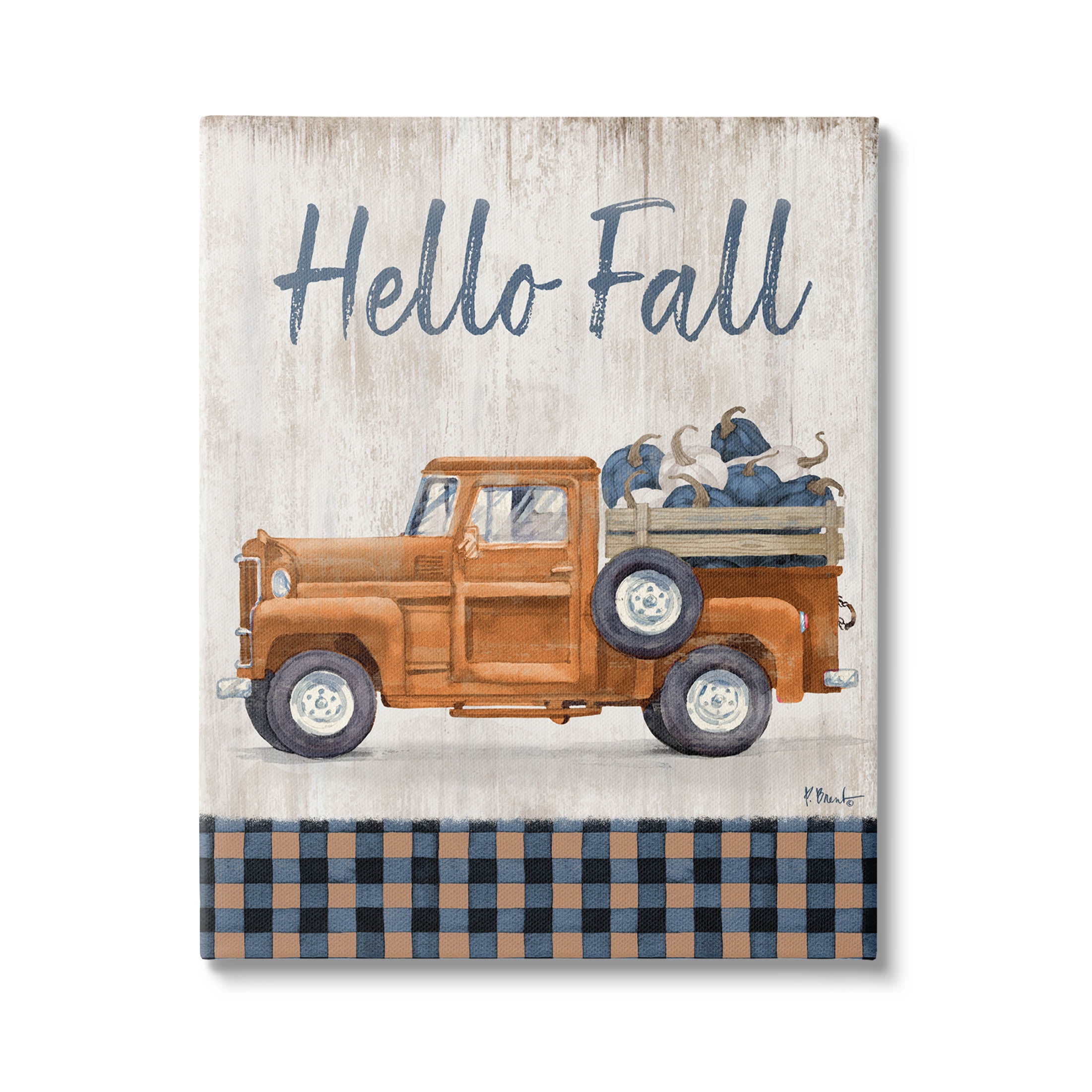 Stupell Industries Hello Fall Plaid Pumpkin Truck Graphic Art Gallery Wrapped Canvas Print Wall Art, Design by Paul Brent