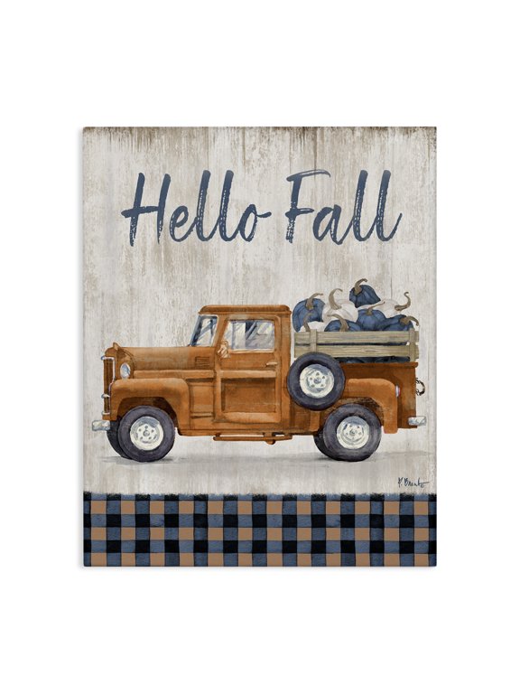 Industries Rustic Lodge Hello Fall Plaid Pumpkin Truck Canvas Art, 36 x 48, by Paul Brent