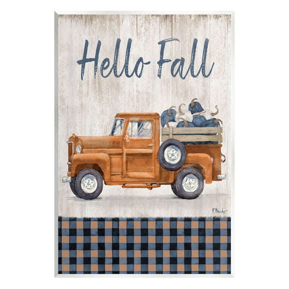 Stupell Industries Hello Fall Plaid Pumpkin Truck Graphic Art Unframed Art Print Wall Art, Design by Paul Brent