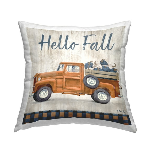 Stupell Industries Hello Fall Pumpkin Truckload Rustic Tartan Design by Paul Brent Throw Pillow