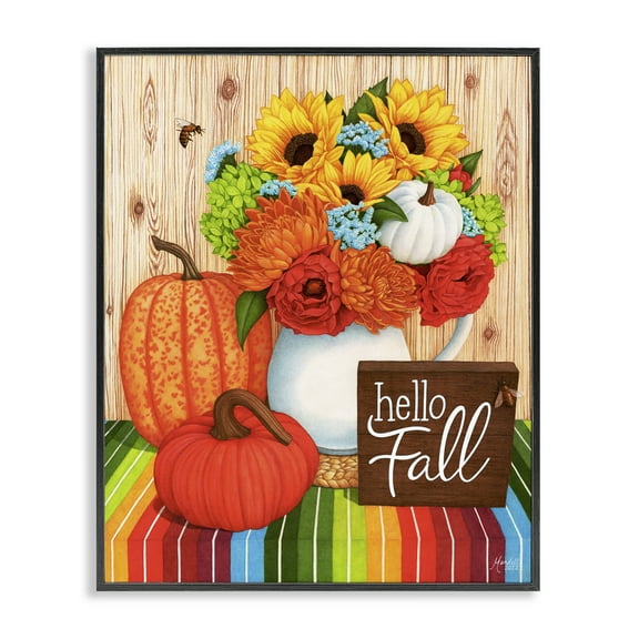 Stupell Industries Hello Fall Rainbow Pumpkins Holiday Painting Black Framed Art Prints Wall Art, 11 x 14