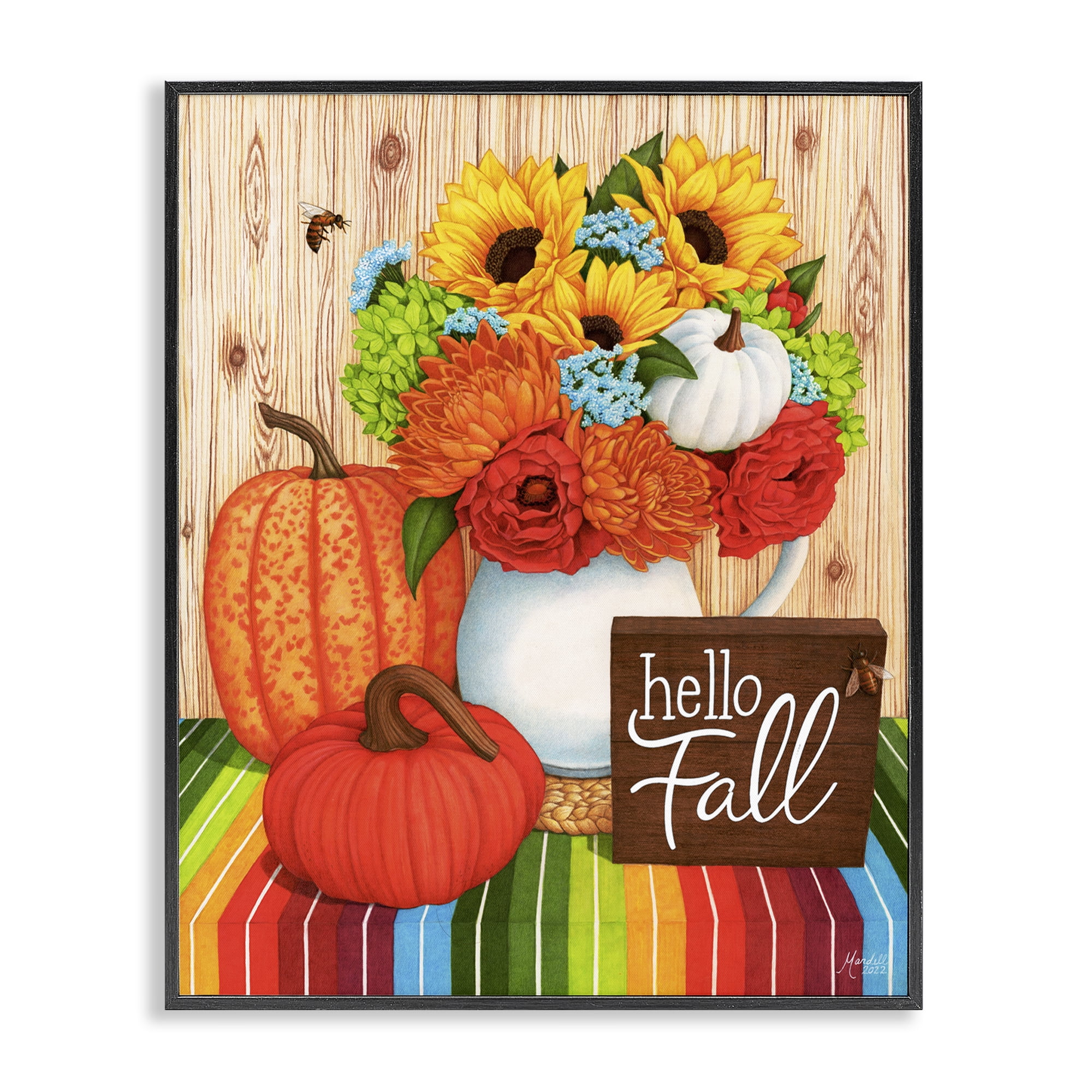 Stupell Industries Hello Fall Rainbow Pumpkins Holiday Painting Black Framed Art Prints Wall Art, 24 x 30