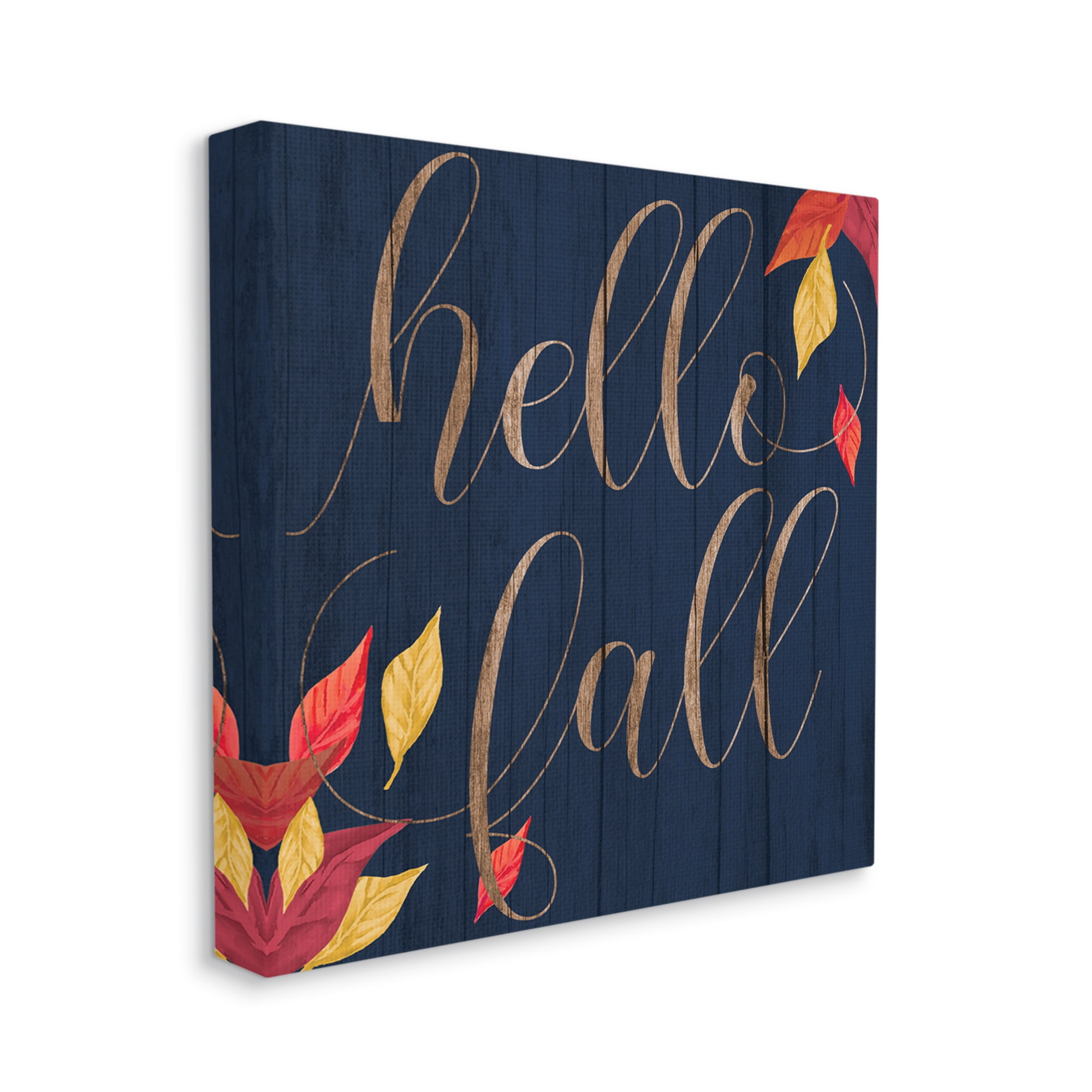 Stupell Industries Hello Fall Script Autumn Foliage Border Typography Painting Gallery Wrapped Canvas Art Print Wall Art, 30 x 30