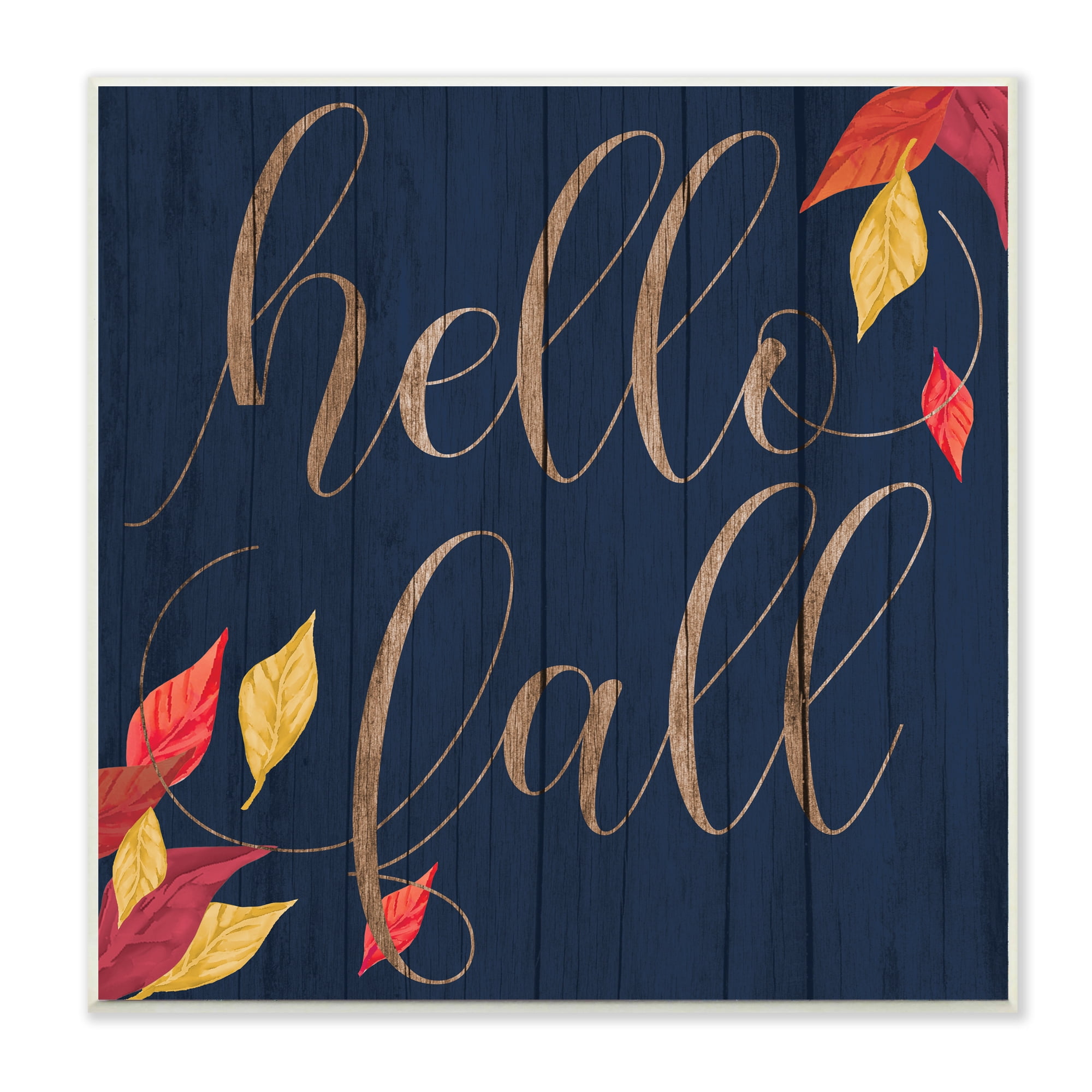 Stupell Industries Hello Fall Script Autumn Foliage Border Typography Painting Wall Plaque Art Print Wall Art, 12 x 12
