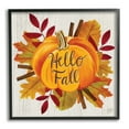 thumbnail image 1 of Stupell Industries Hello Fall Sentiment Orange Pumpkin Autumn Tree Leaves Graphic Art Black Framed Art Print Wall Art, 12x12, by Jackie Quigley, 1 of 7