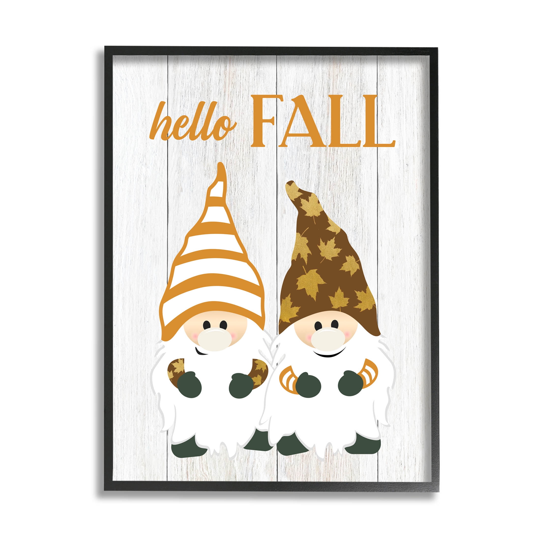 Stupell Industries Hello Fall Whimsical Gnomes Graphic Art Black Framed Art Print Wall Art, Design by CAD Designs
