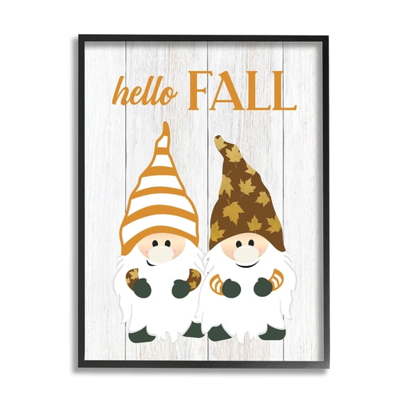 Stupell Industries Hello Fall Whimsical Gnomes Graphic Art Black Framed Art Print Wall Art, Design by CAD Designs