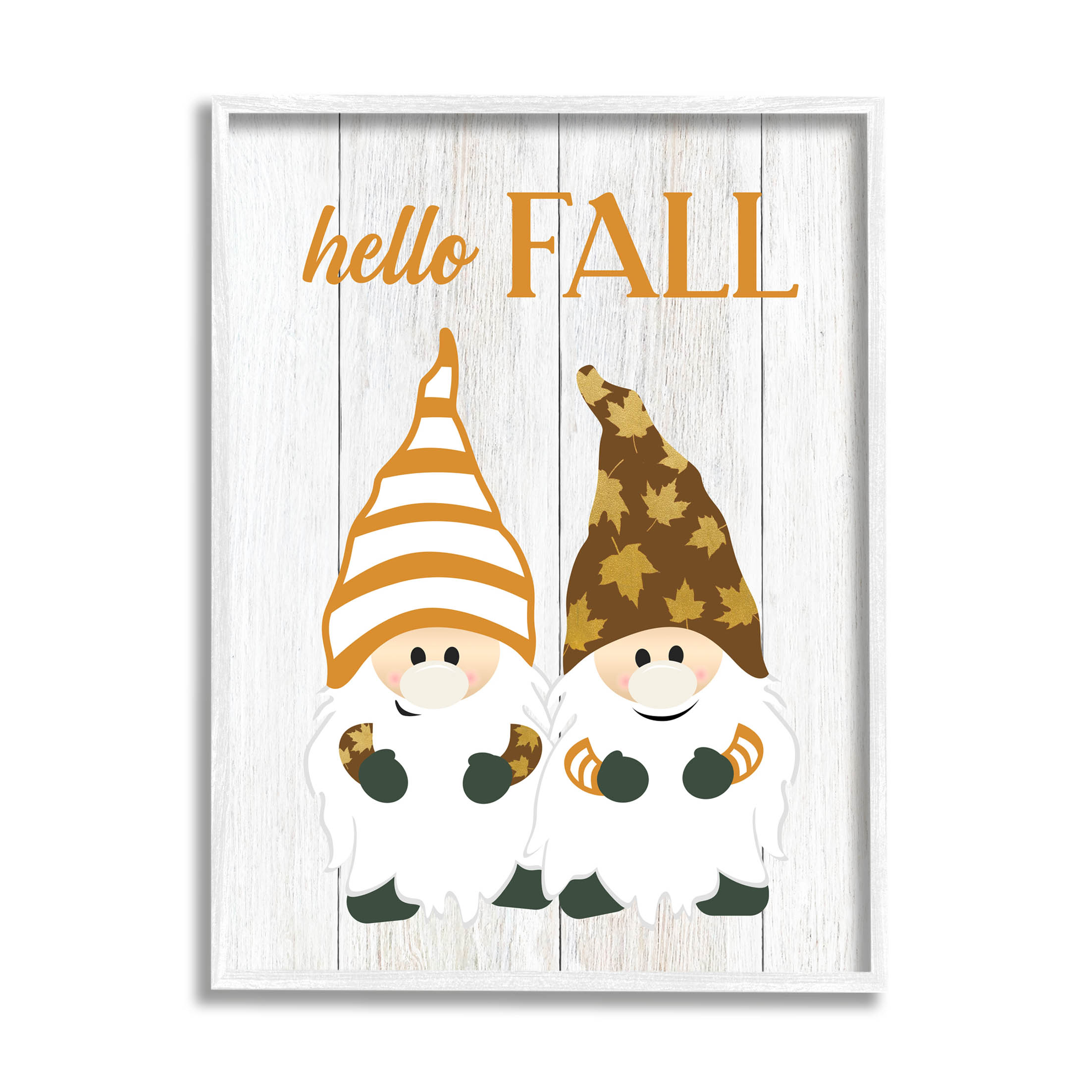 Stupell Industries Hello Fall Whimsical Gnomes Graphic Art White Framed Art Print Wall Art, Design by CAD Designs