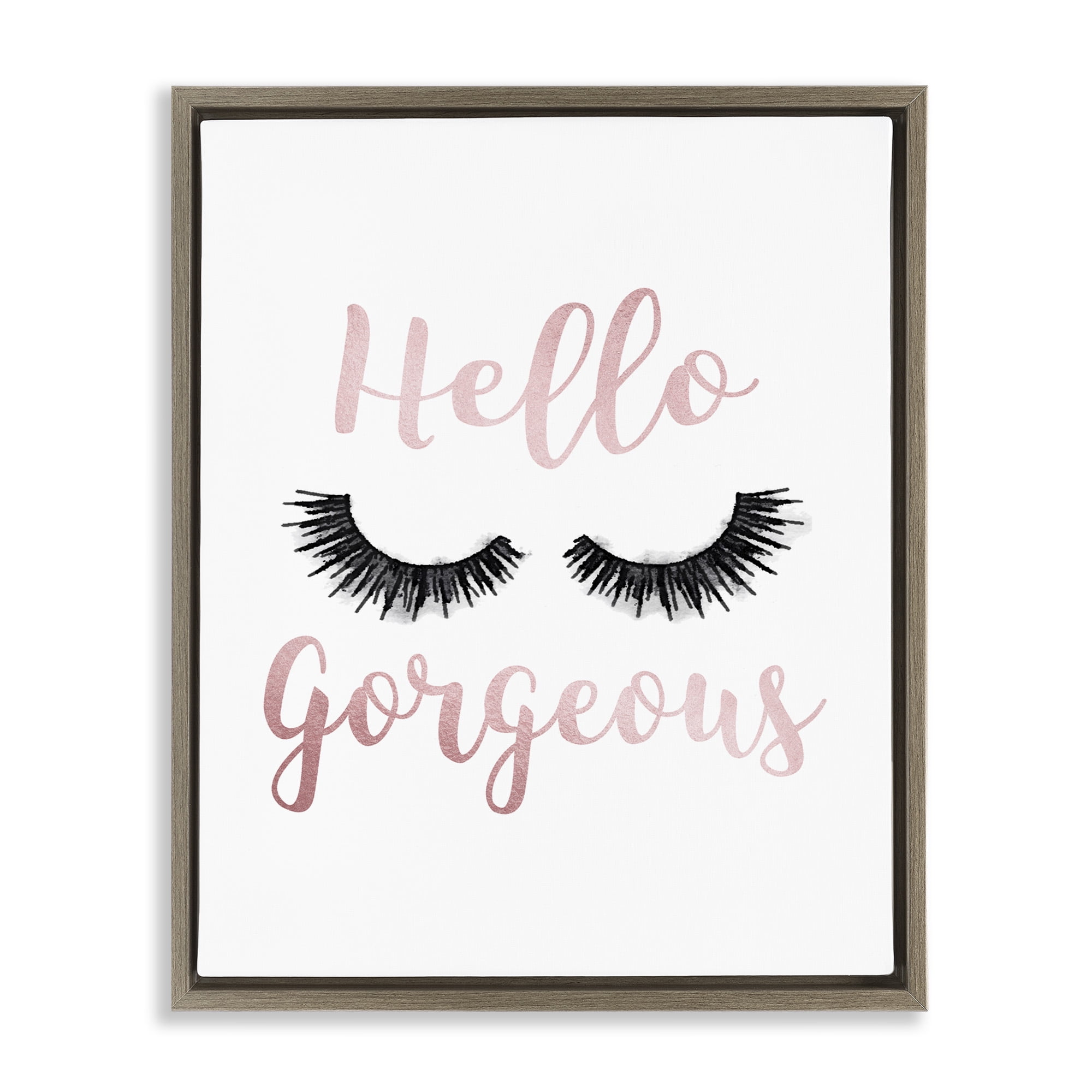 Stupell Industries Hello Gorgeous Black Eyelashes Beauty & Fashion Painting Brown Floater Framed Canvas Art Print Wall Art, 25 x 31