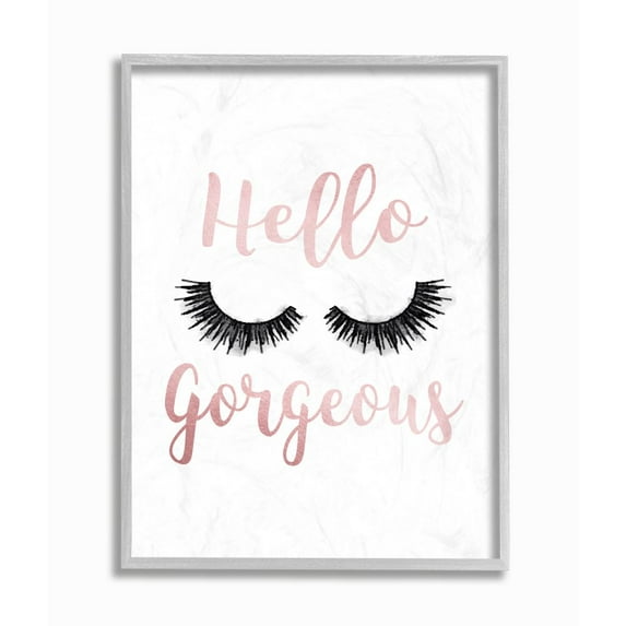 Stupell Industries Hello Gorgeous Black Eyelashes Typography Framed Wall Art by Amanda Greenwood