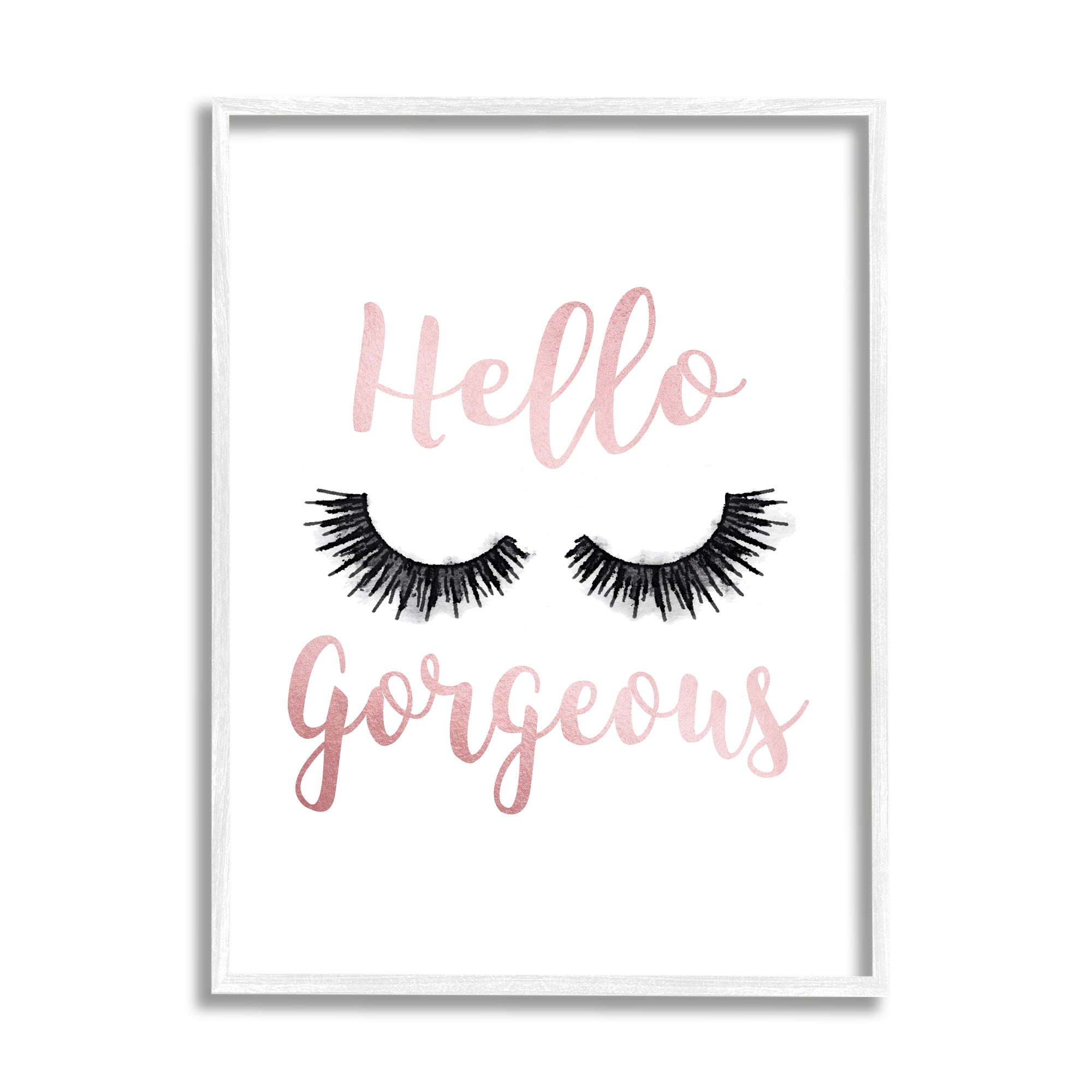 Stupell Industries Hello Gorgeous Black Eyelashes Typography Graphic Art White Framed Art Print Wall Art, 11x14, by Amanda Greenwood