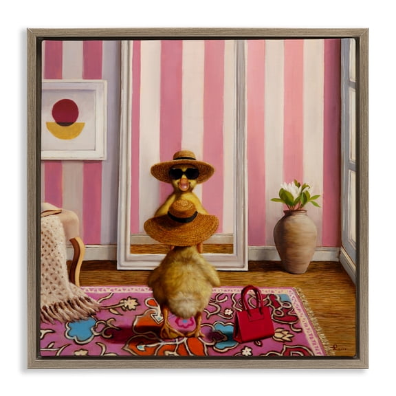 Stupell Industries Hello Gorgeous Duckling Brown Framed Floater Canvas Wall Art design by Lucia Heffernan, 25 x 25