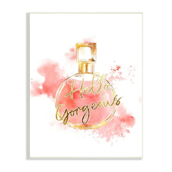 Stupell Industries Hello Gorgeous Fashion Cosmetic Perfume bottle Pink Watercolor, 10 x 15, Design by Ziwei Li
