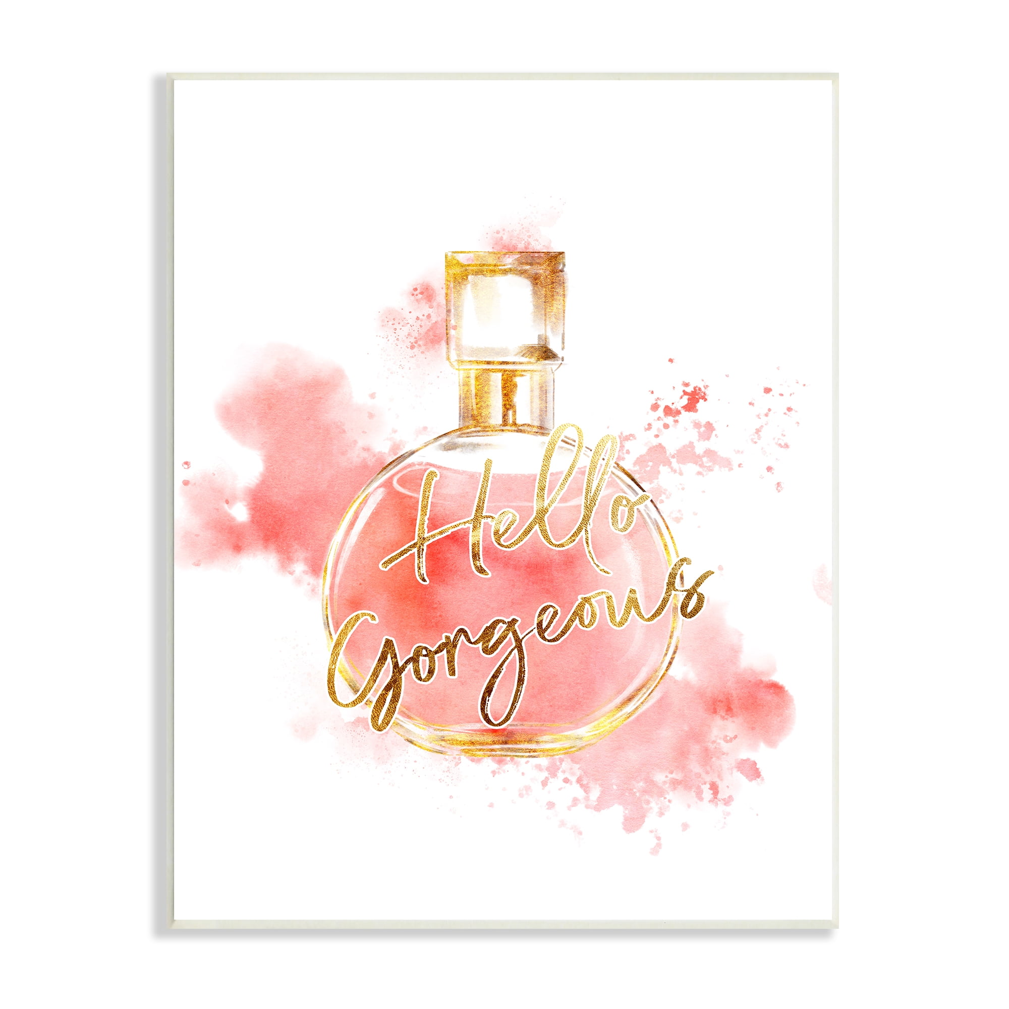 Stupell Industries Hello Gorgeous Fashion Cosmetic Perfume bottle Pink Watercolor, 13 x 19, Design by Ziwei Li