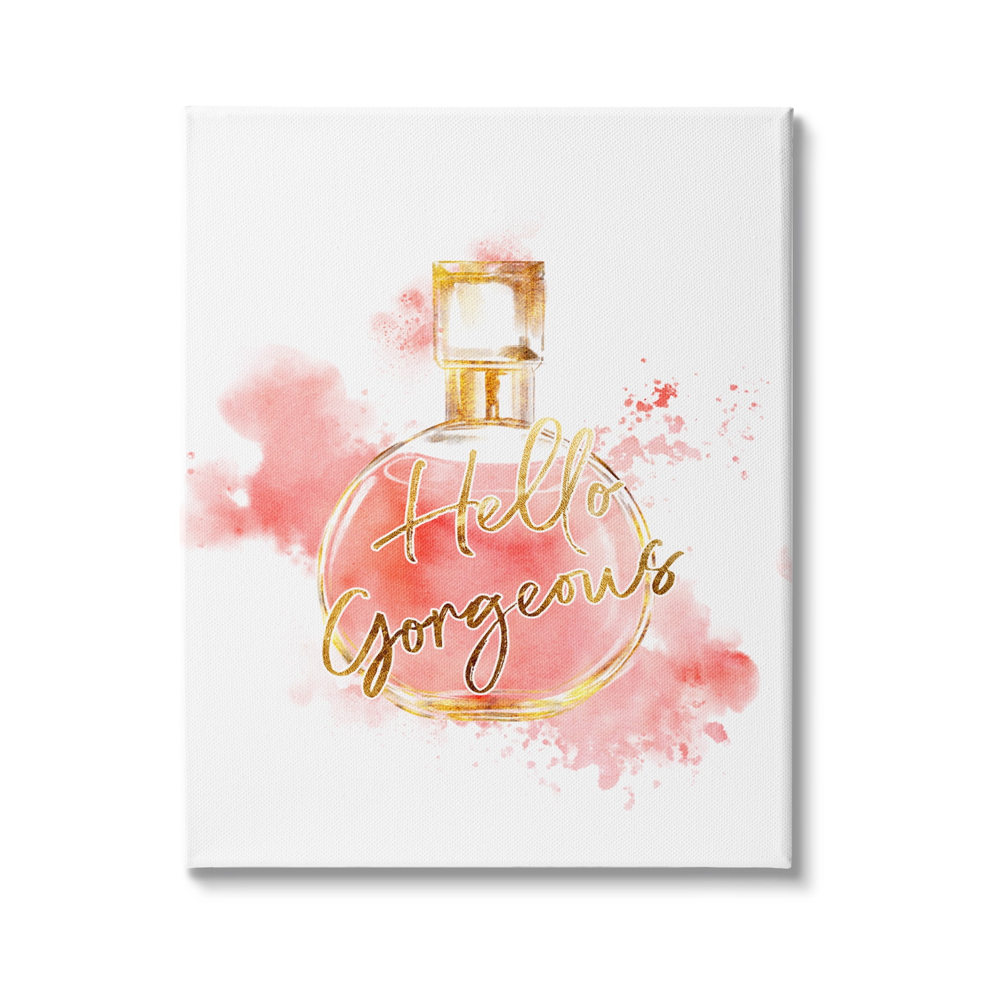 Stupell Industries Hello Gorgeous Fashion Cosmetic Perfume bottle Pink Watercolor, 16 x 20, Design by Ziwei Li