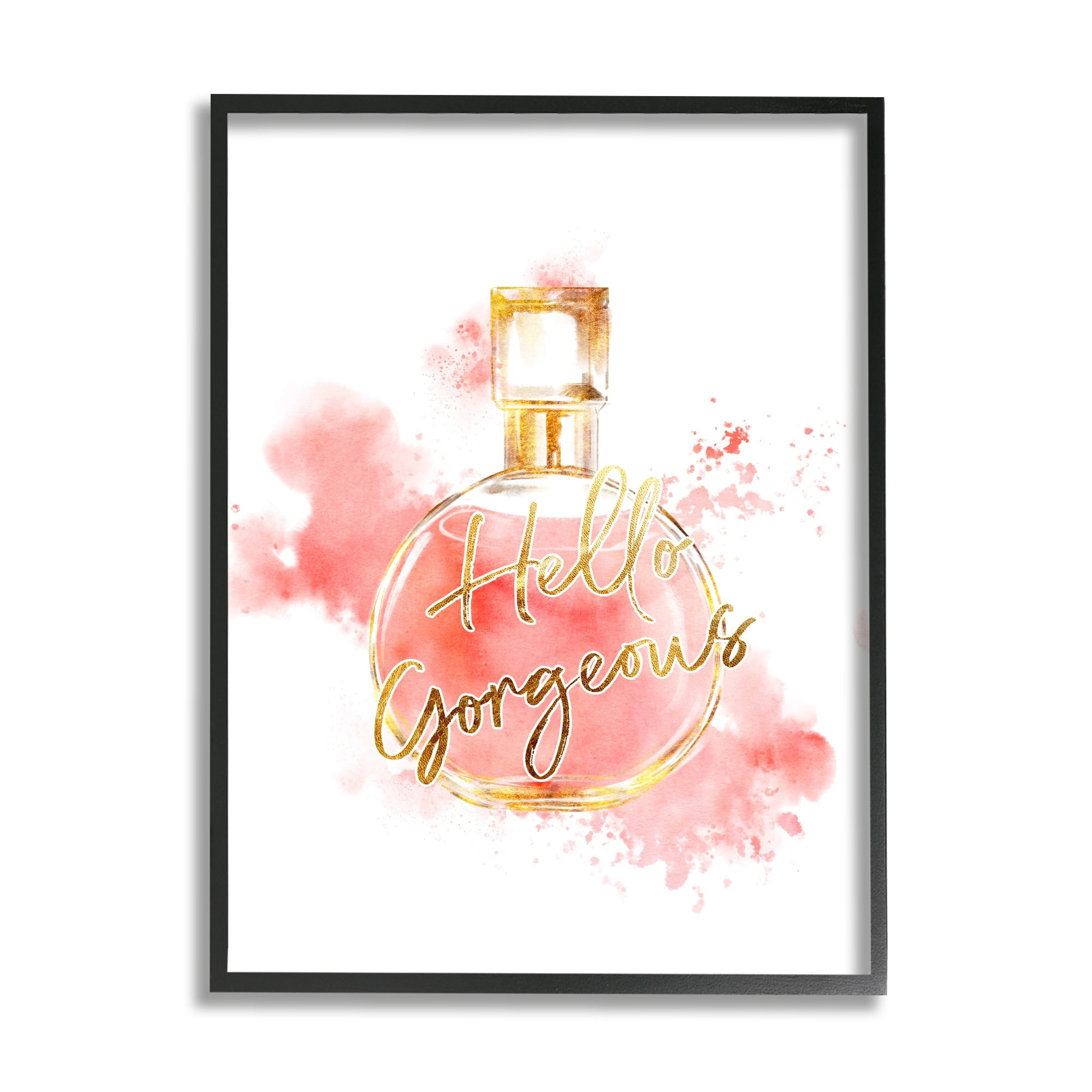 Stupell Industries Hello Gorgeous Fashion Cosmetic Perfume bottle Pink Watercolor, 16 x 20, Design by Ziwei Li