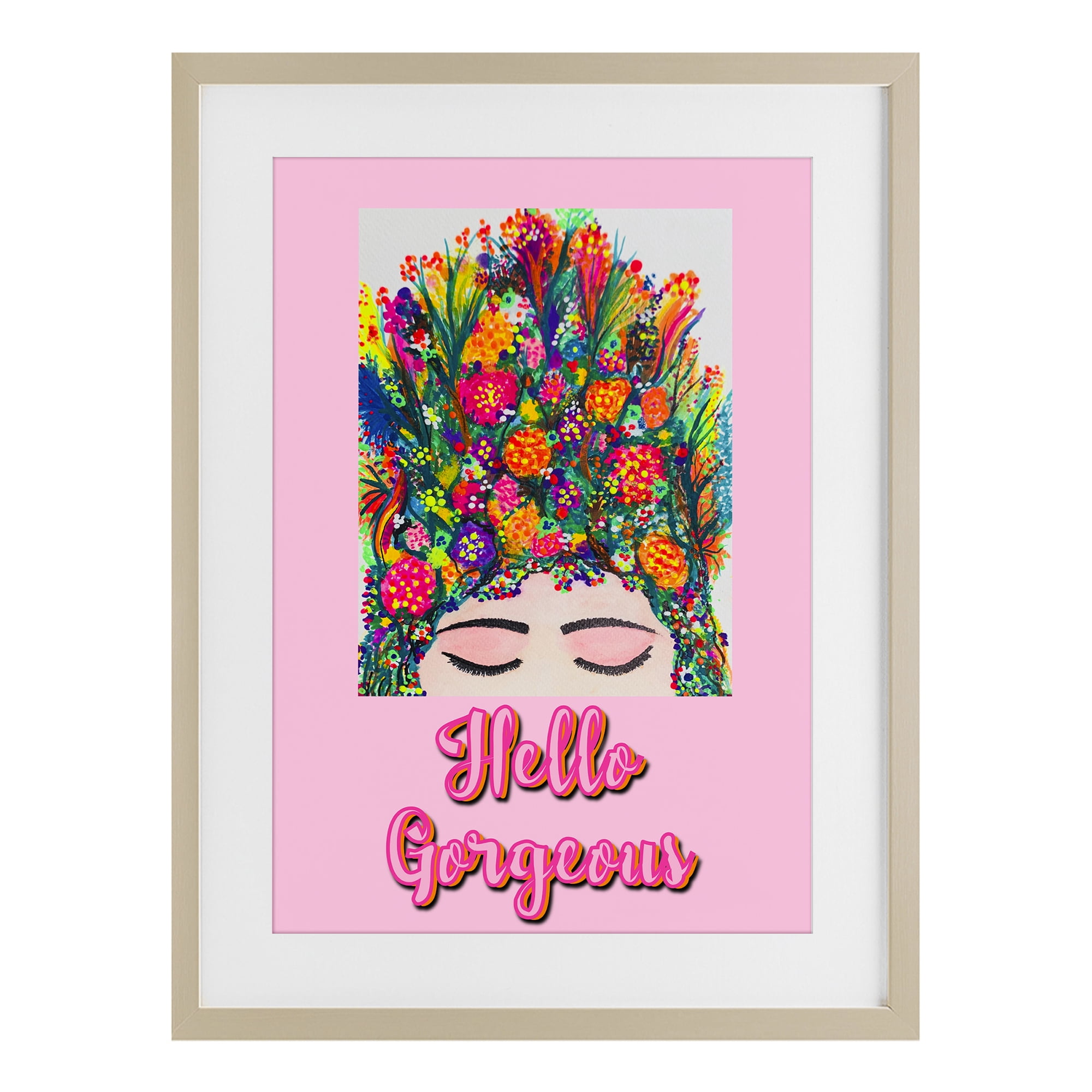 Stupell Industries Hello Gorgeous Floral Woman Birch Framed Print Under Glass, design by Pooja Dave