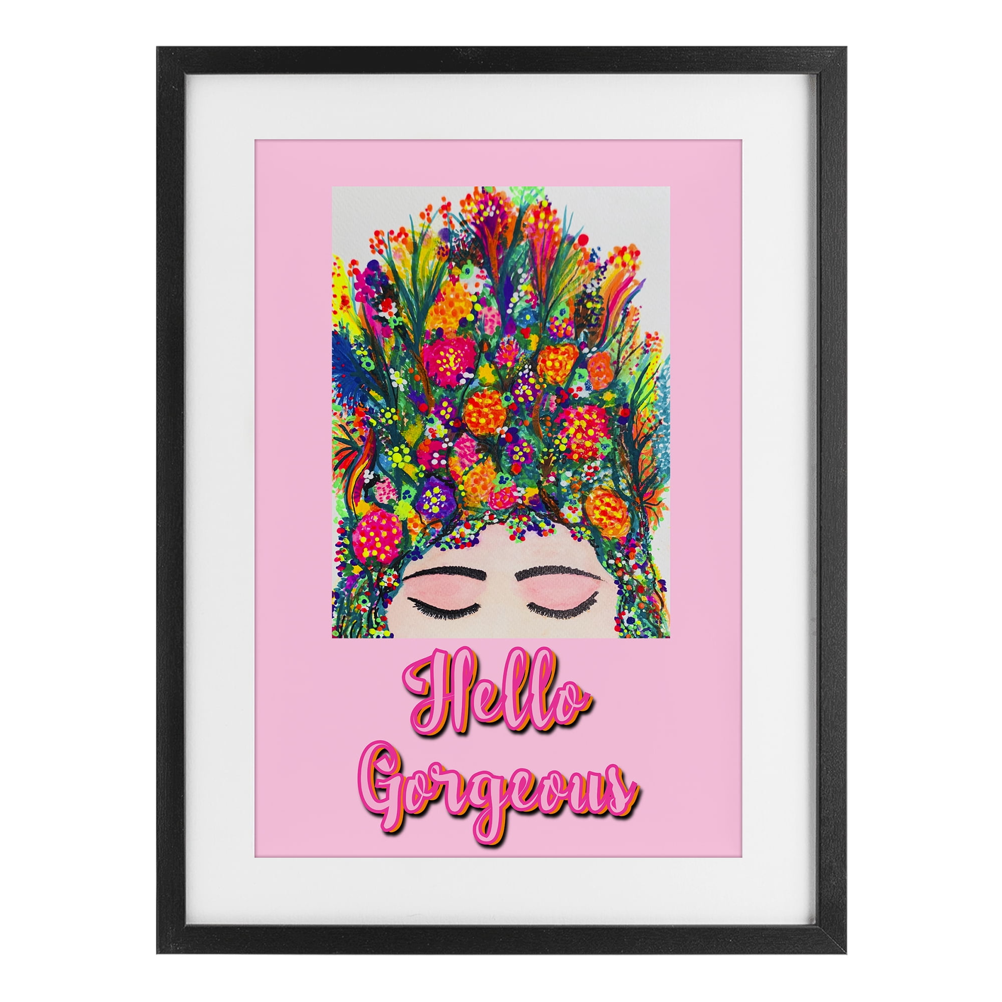 Stupell Industries Hello Gorgeous Floral Woman Black Framed Print Under Glass, design by Pooja Dave